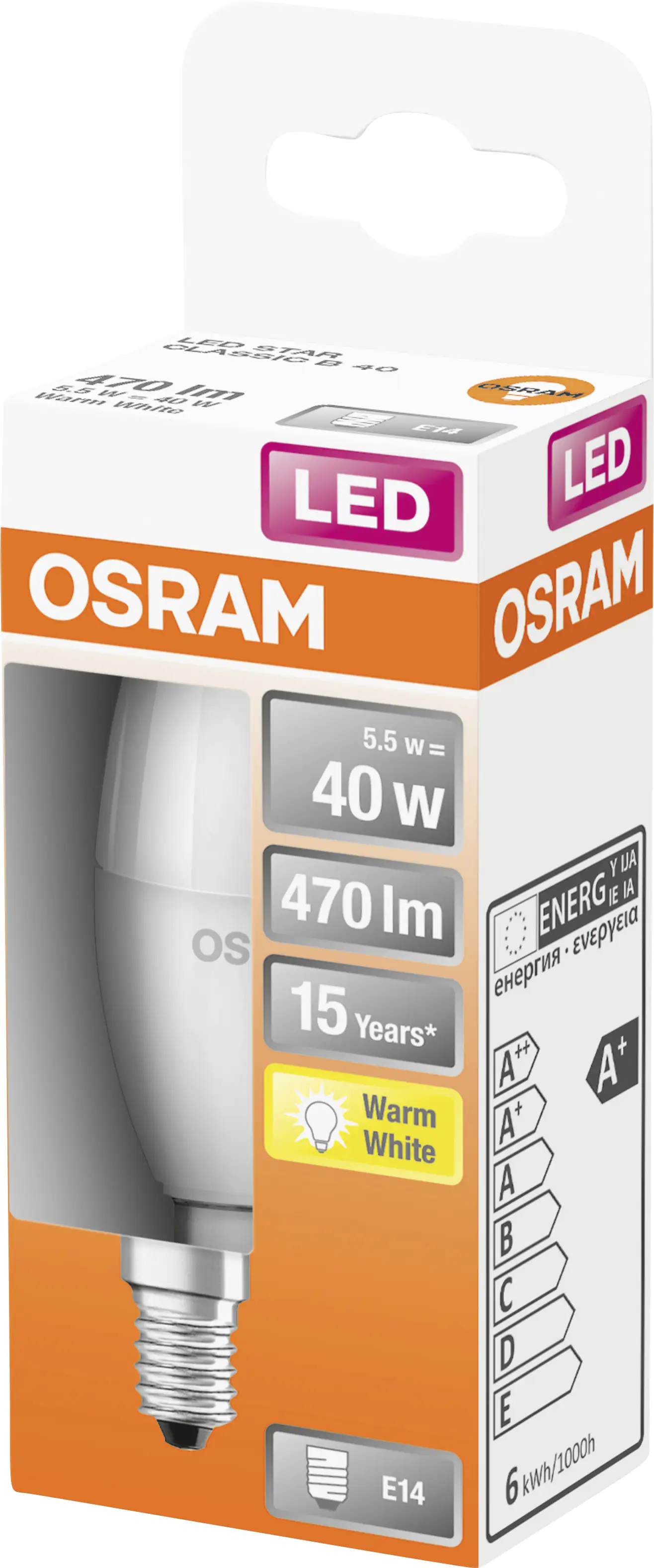 Osram LED Leuchtmittel Star Classic B40 E14 4,9 W warmweiß, weiß matt