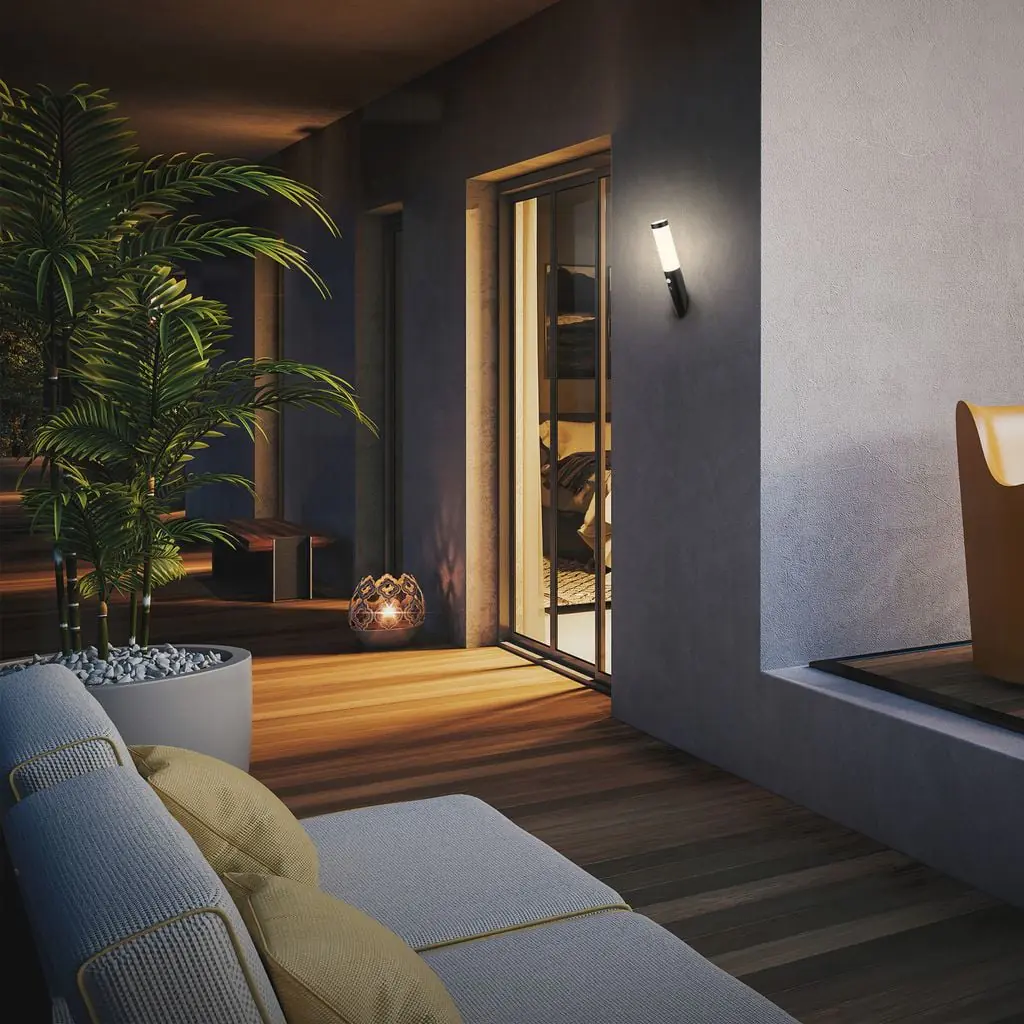 Briloner LED Akku-Außenwandleuchte Tubo schwarz 6,5W 700lm warmweiß Bewegungssensor