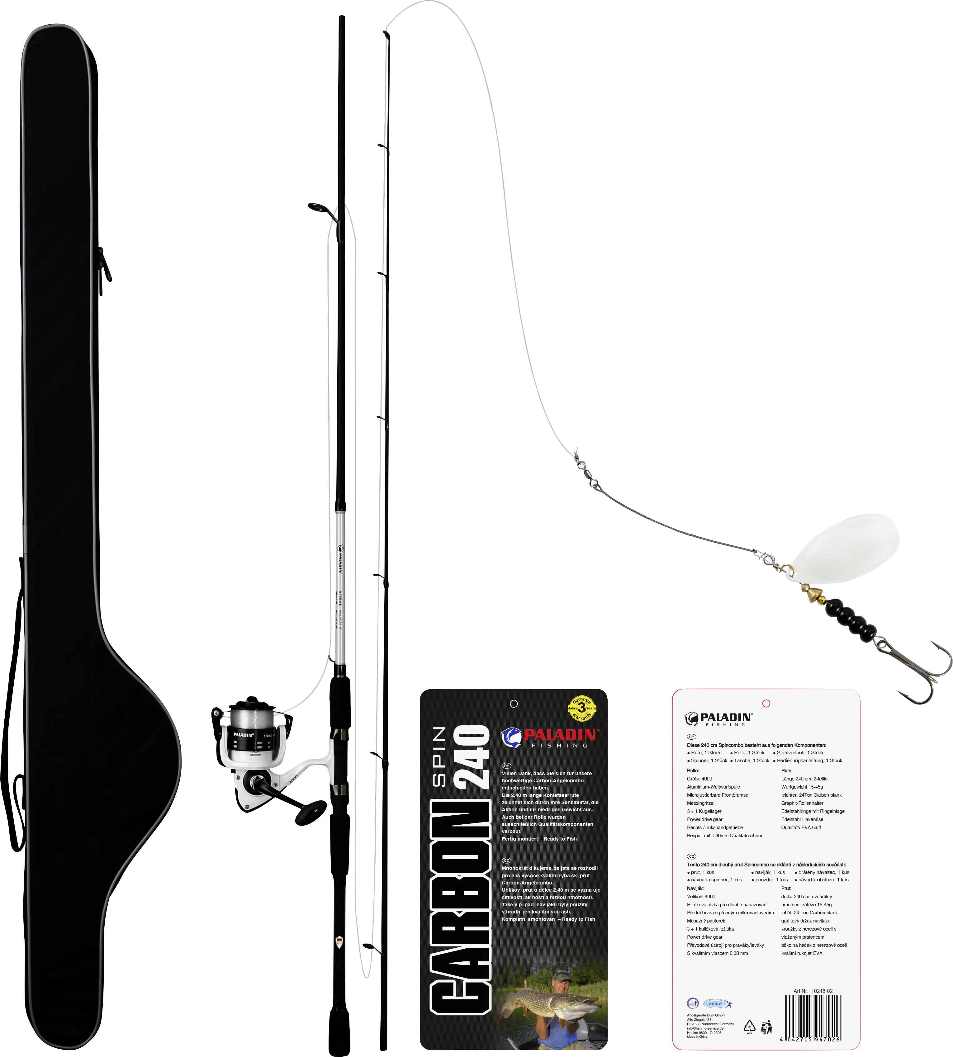 Paladin Komplettset Carbon Spincombo 240cm 15-45g Rolle: 40FD/3+1BB