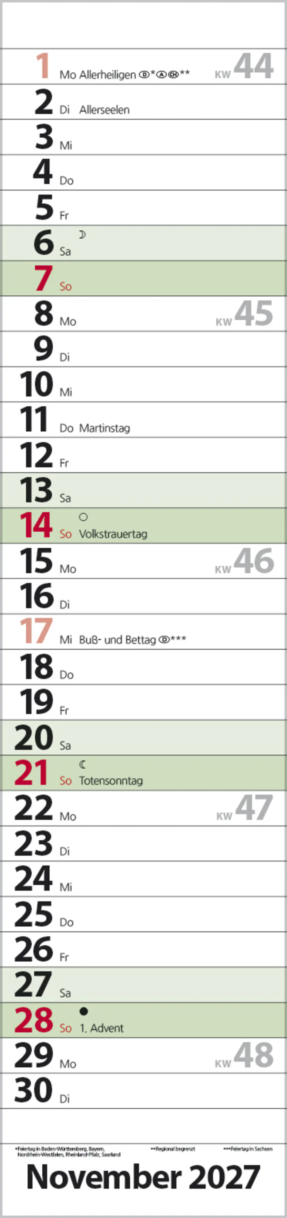 Korsch Kalender Streifenplaner Compact 2027 dunkelgrün 