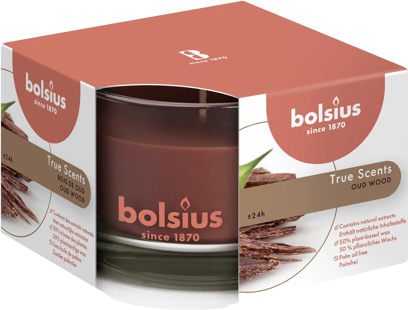 8717847136206 Bolsius Duftkerze im Glas Oud Wood, Höhe 6 cm, Ø 9 cm