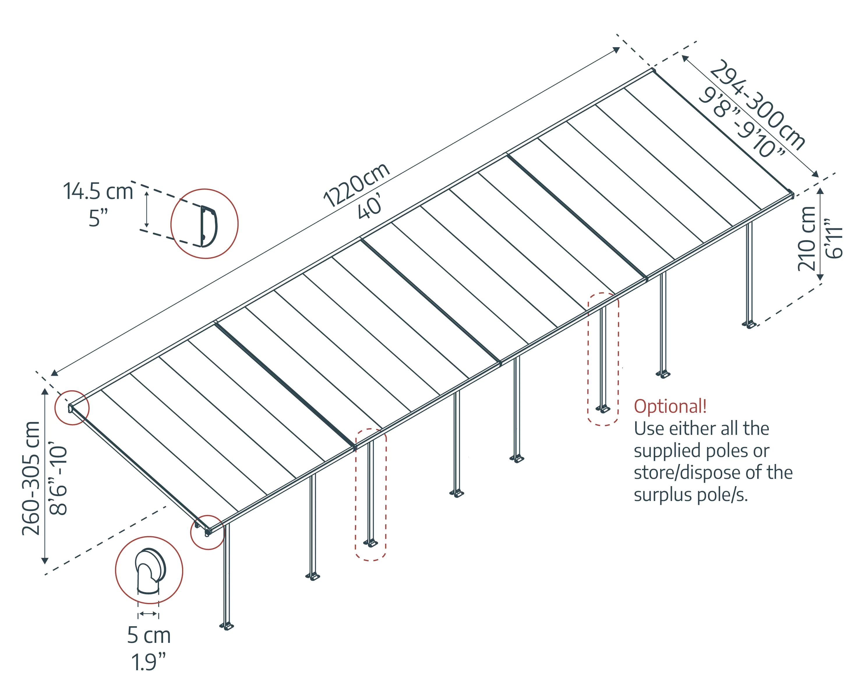 Canopia Terrassendach 1220 x 300 cm grau