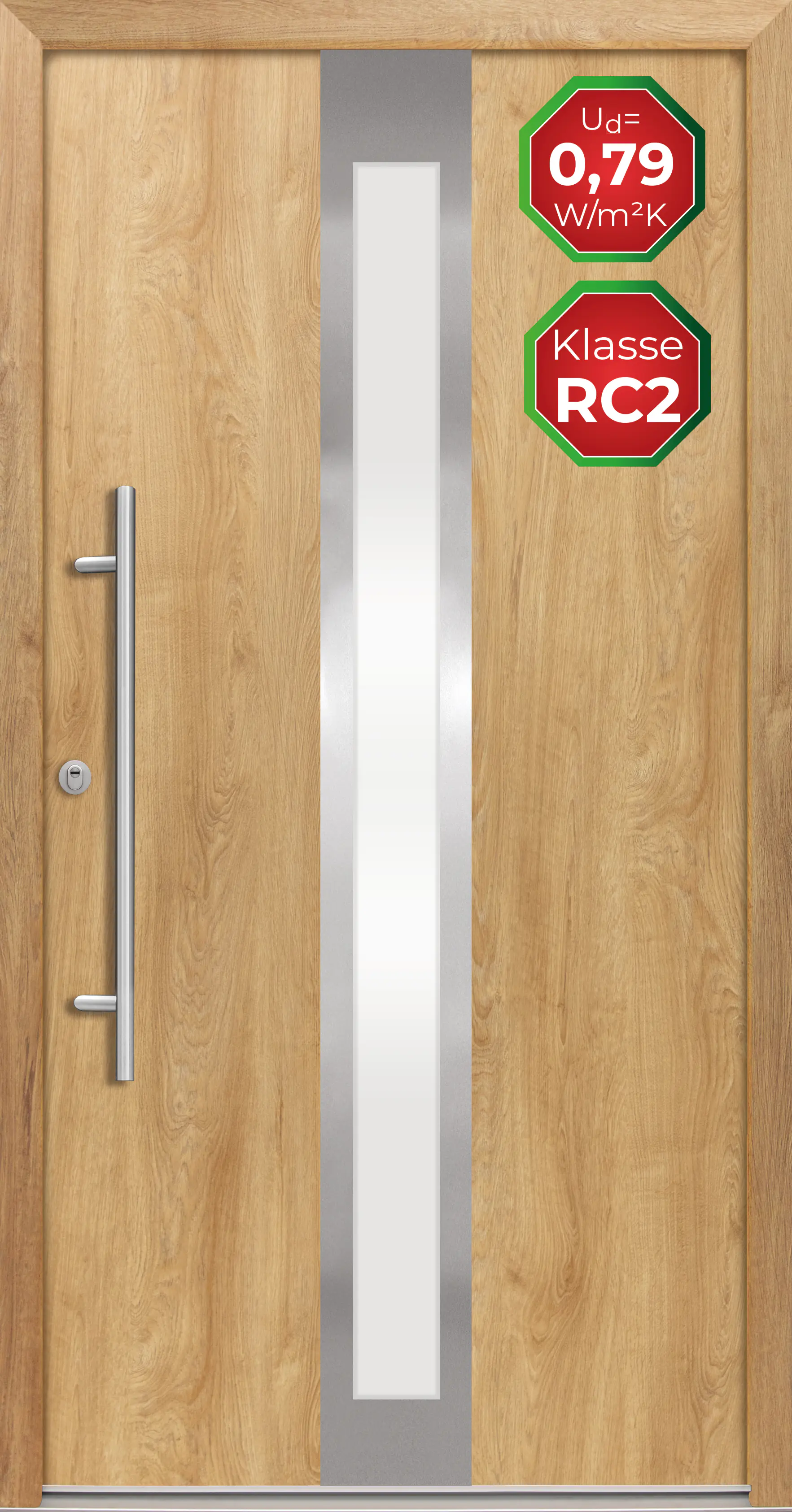 Splendoor Haustür Passivedoor Premium B01 RC2 Eiche Natur DIN Links 100 x 210 cm
