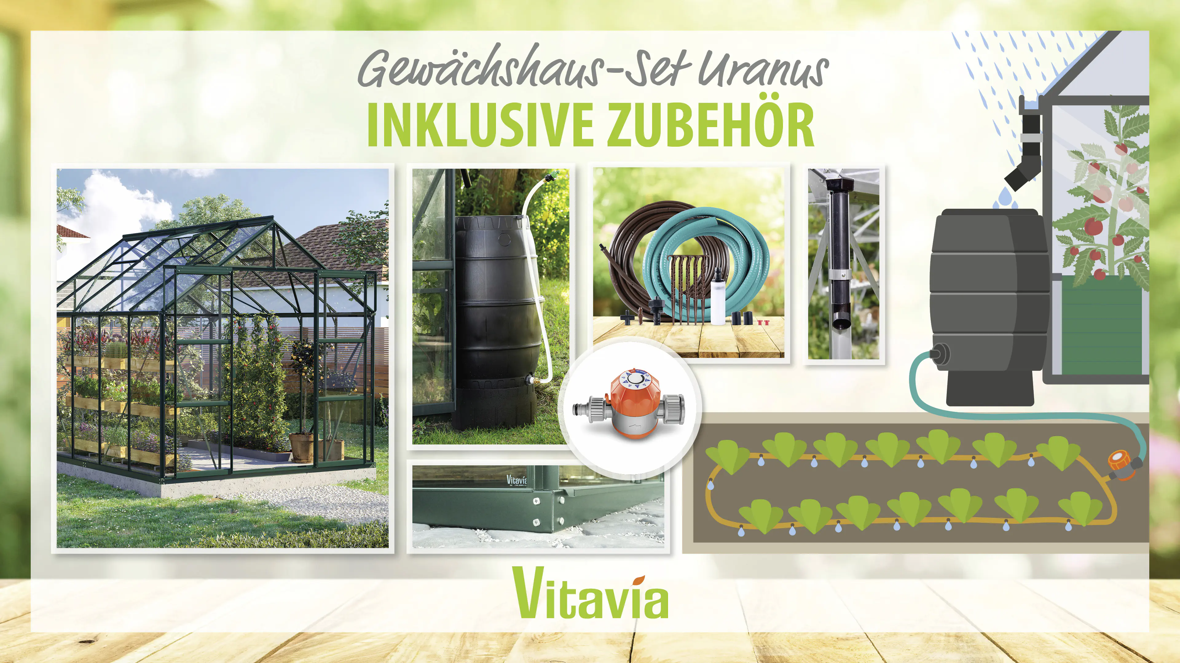 Vitavia Gewächshaus-Set Uranus 8300 ESG 3 mm smaragd 254 x 317 cm 