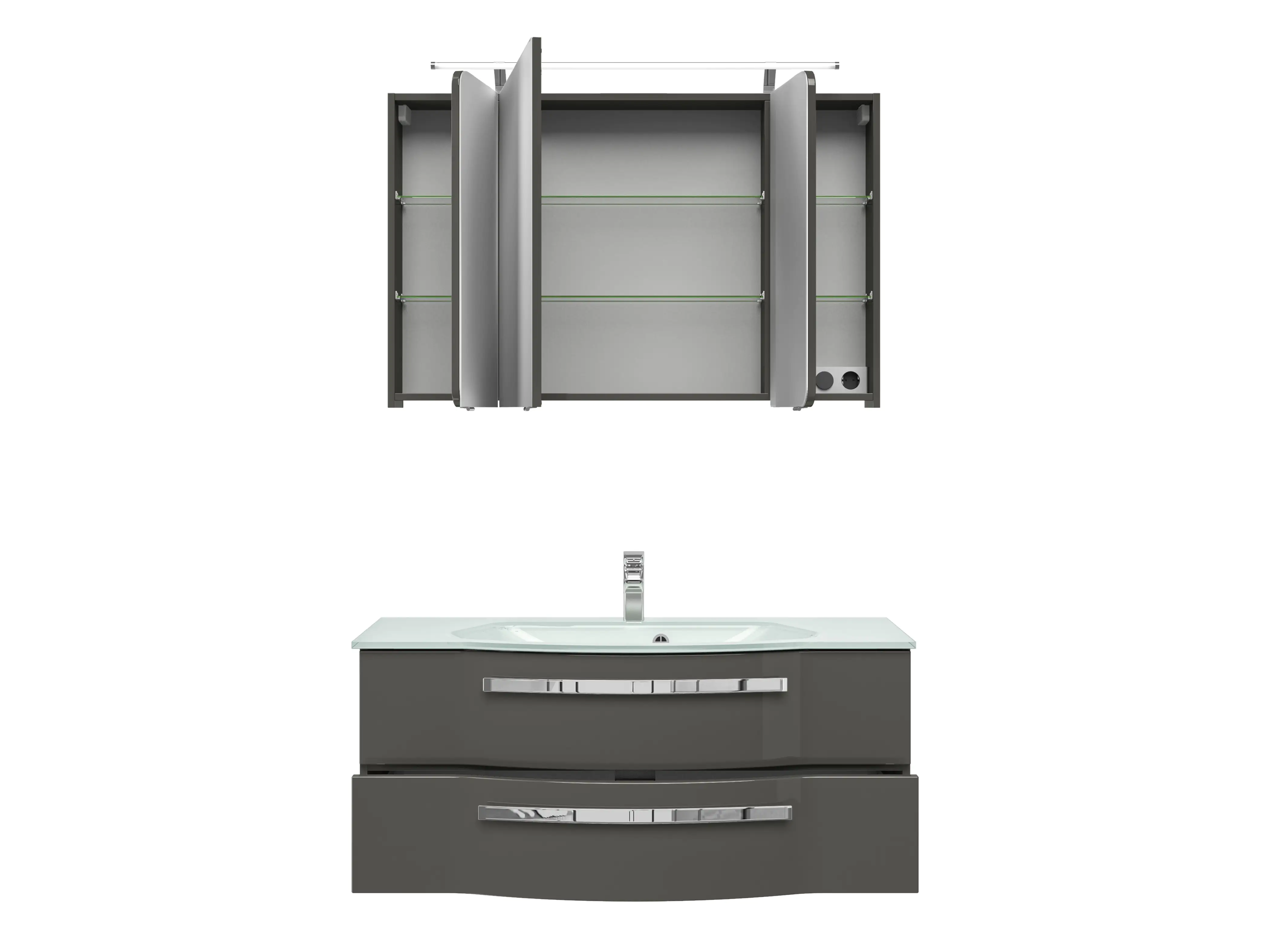 4017026096760_3 Pelipal Badmöbel-Set 4005 Lack steingrau Hgl mit Glas-Waschtisch + LED-Leuchte 120 cm