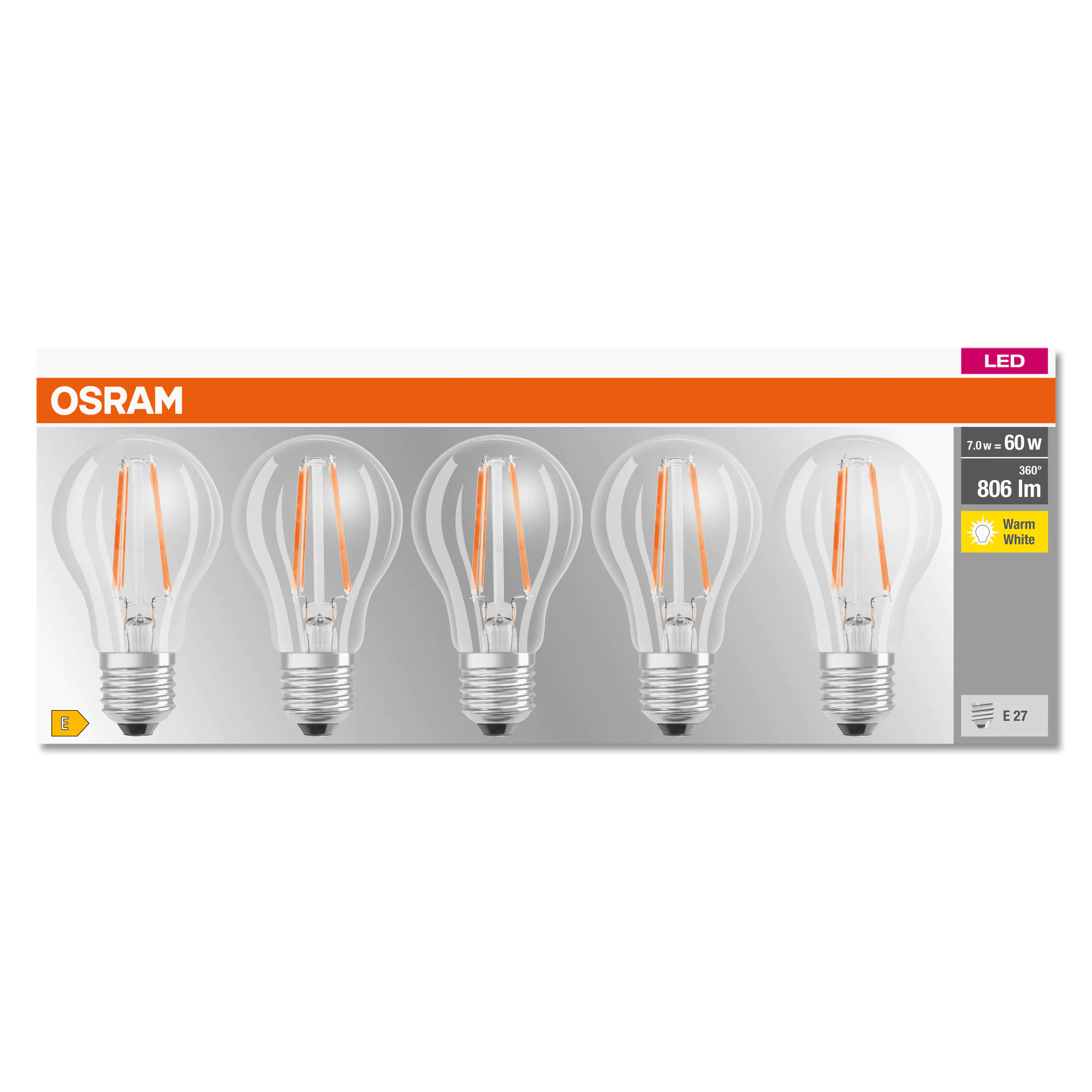 4058075673328_1 Osram LED-Leuchtmittel Classic A 60 E27 6W 5er Pack warmweiß, klar