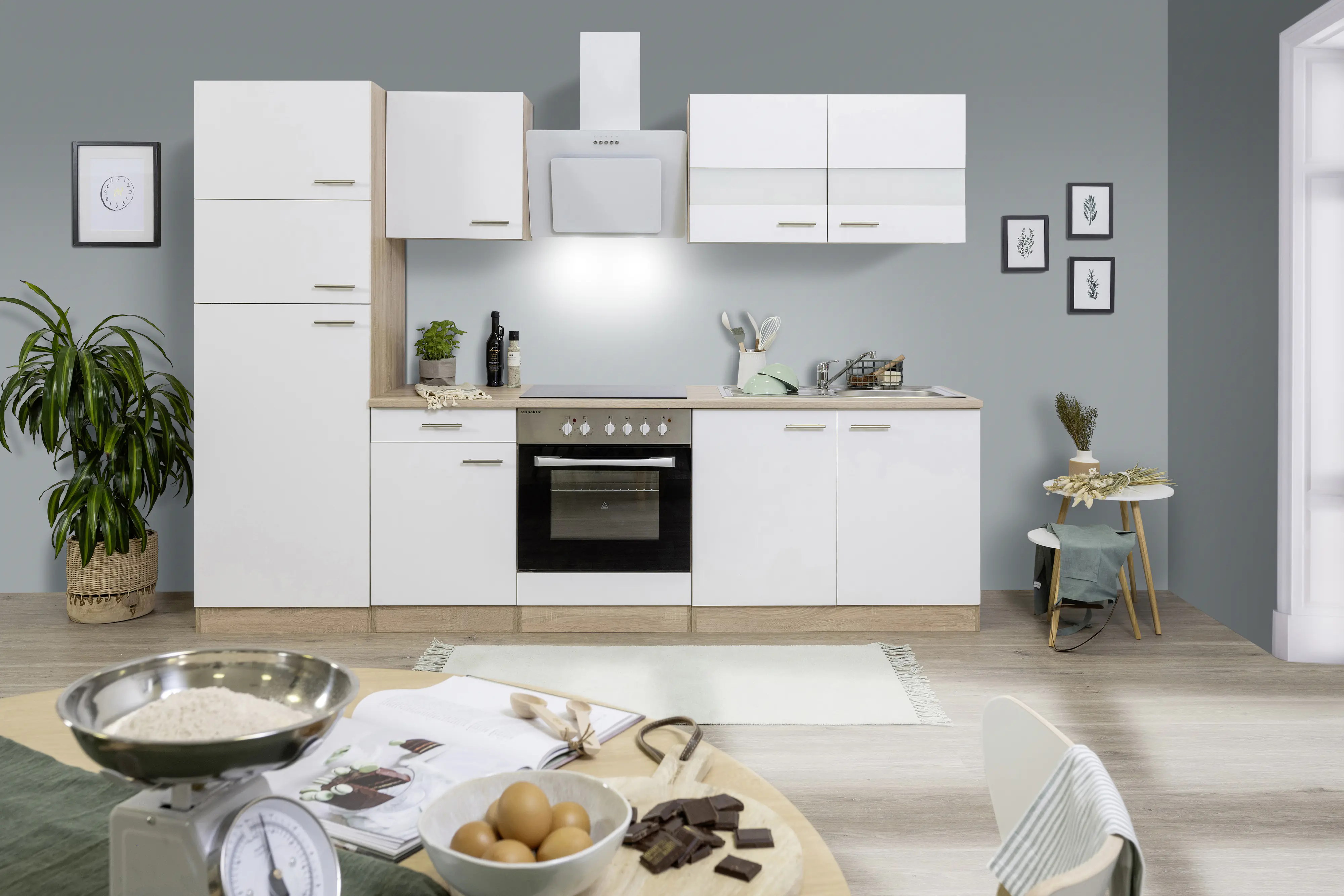 Respekta Economy Küchenblock 270 cm weiß, Eiche Sonoma, KB270ESWCGKE