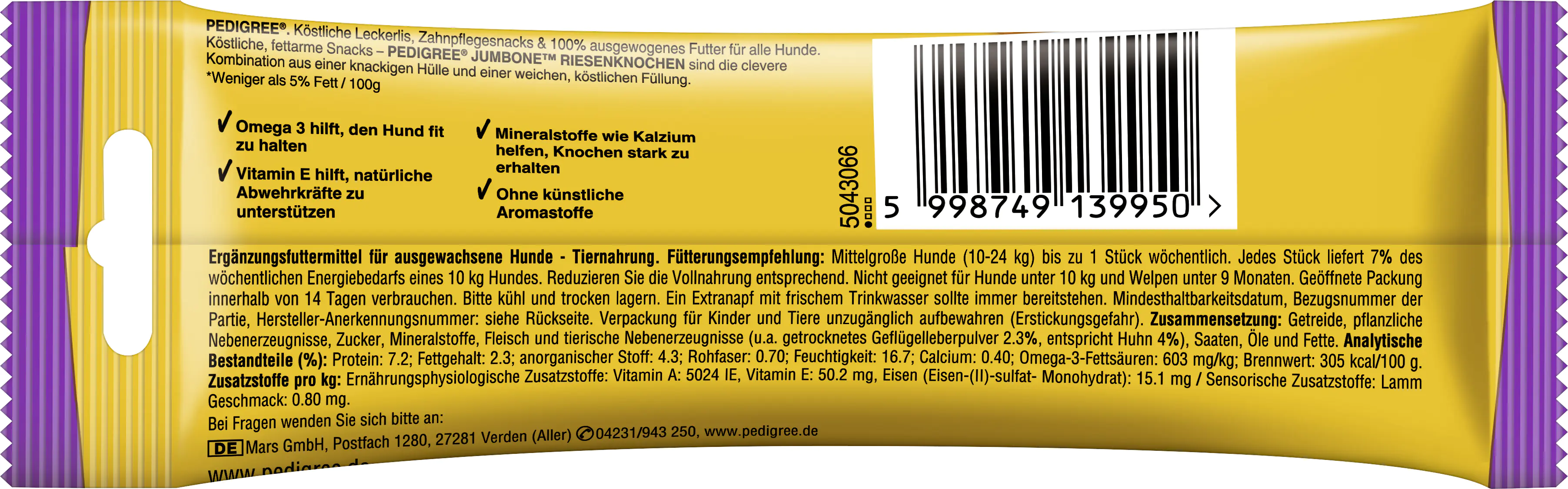 Pedigree Hundesnack Jumbone Riesenknochen mit Huhn und Lamm