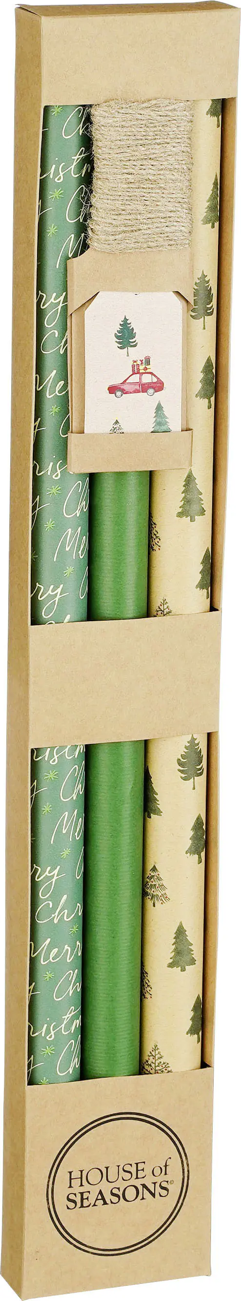 House of Seasons Geschenkpapier gruen 3 Stueck FSC Mix  L 2 m x B 70 cm