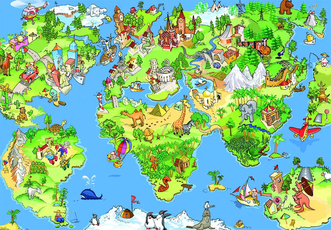 papermoon Vlies- Fototapete Digitaldruck 250 x 180 cm Kids World Map papermoon Vlies- Fototapete Digitaldruck 250 x 180 cm Kids World Map