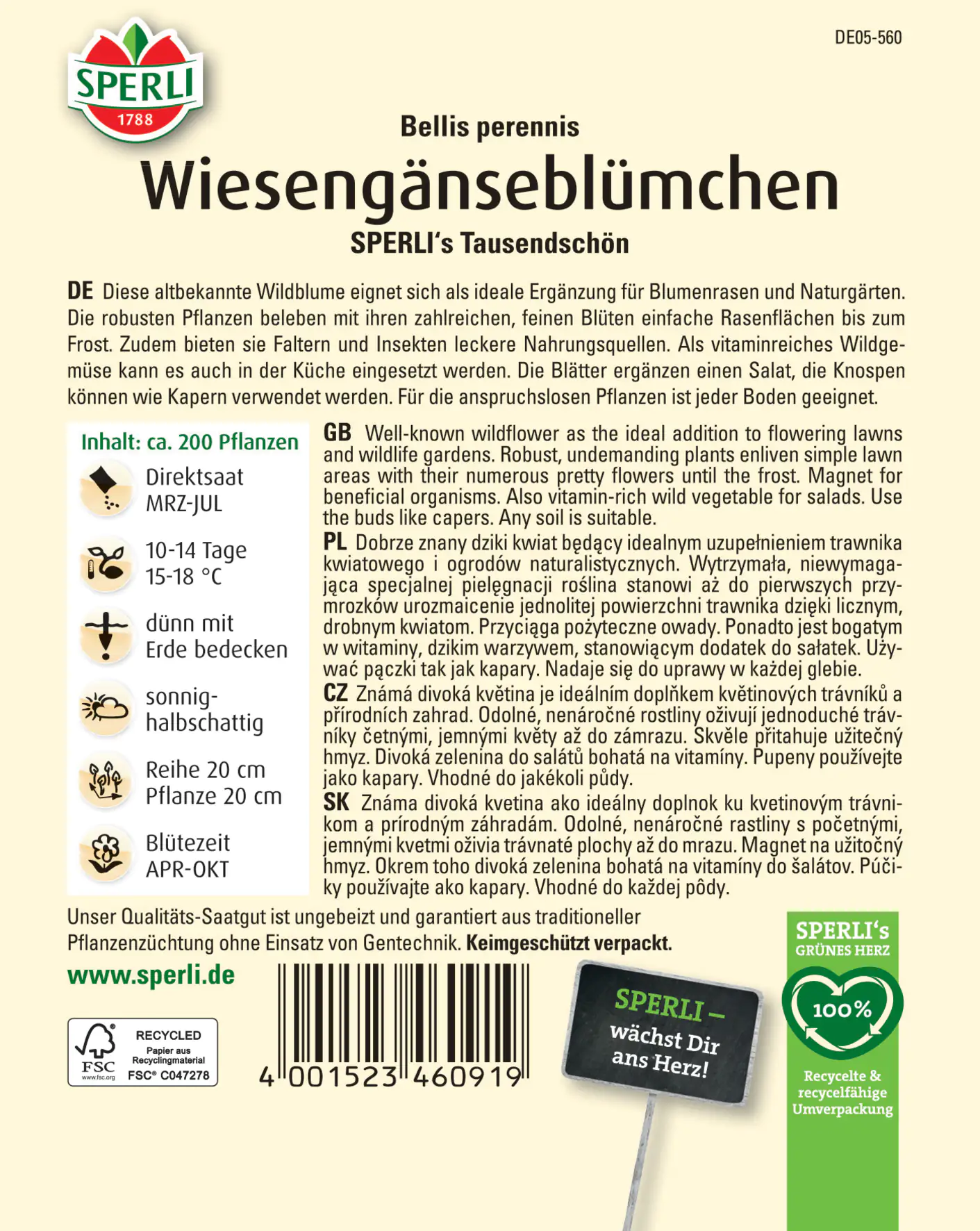 Sperli Wiesengänseblümchen SPERLI's Tausendschön Sperli Wiesengänseblümchen SPERLI's Tausendschön