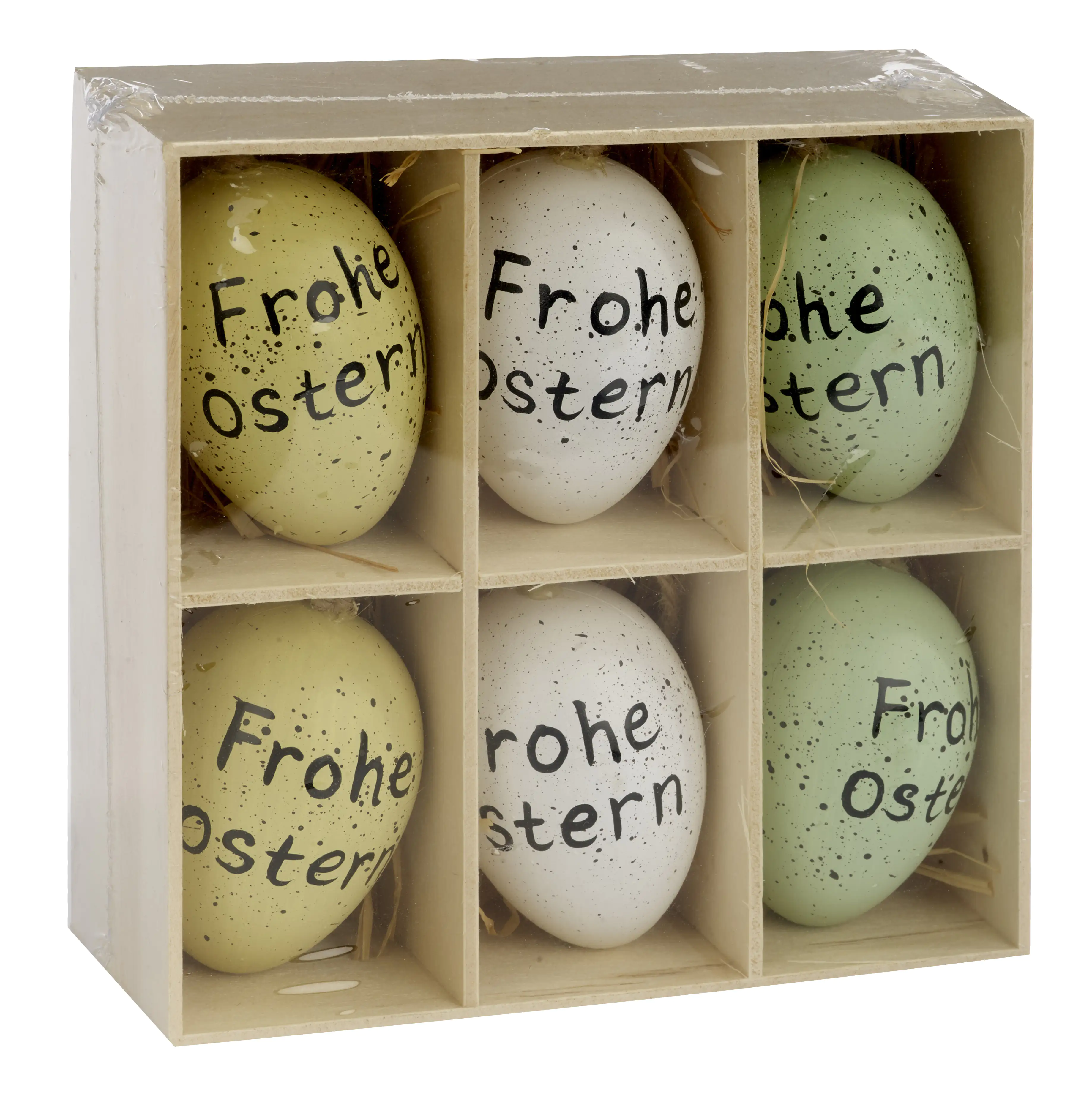 TrendLine Deko Ostereier 5,5 cm grün weiß gelb 6 Stück 