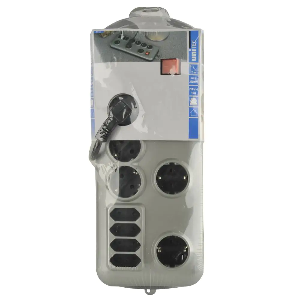 Unitec Steckdosenleiste 7+4-fach 2m mit Schalter, silber SilverLine