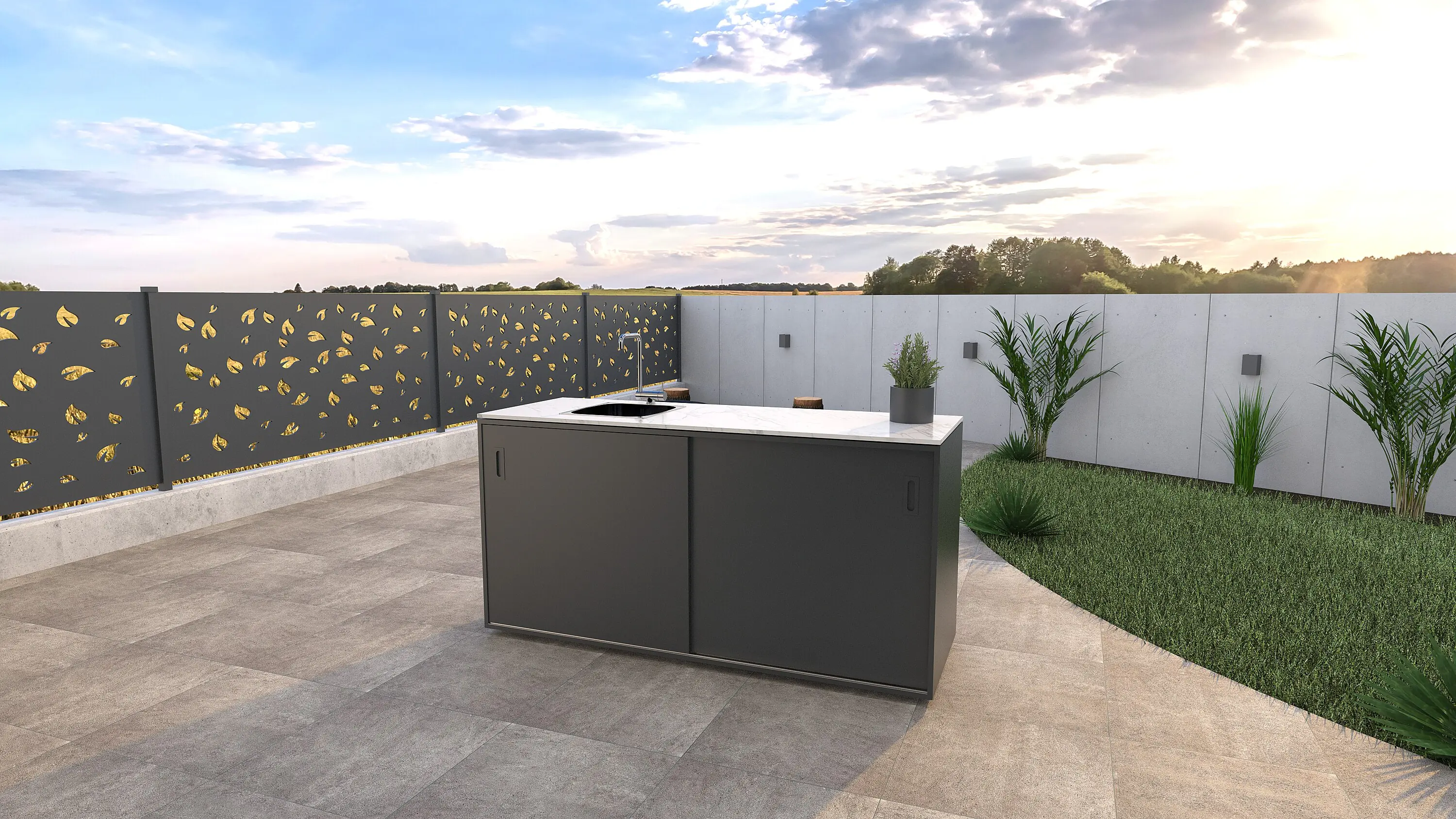 Bellano Living Element für Outdoorküchen inkl. Spüle links und 2 Türen anthrazit