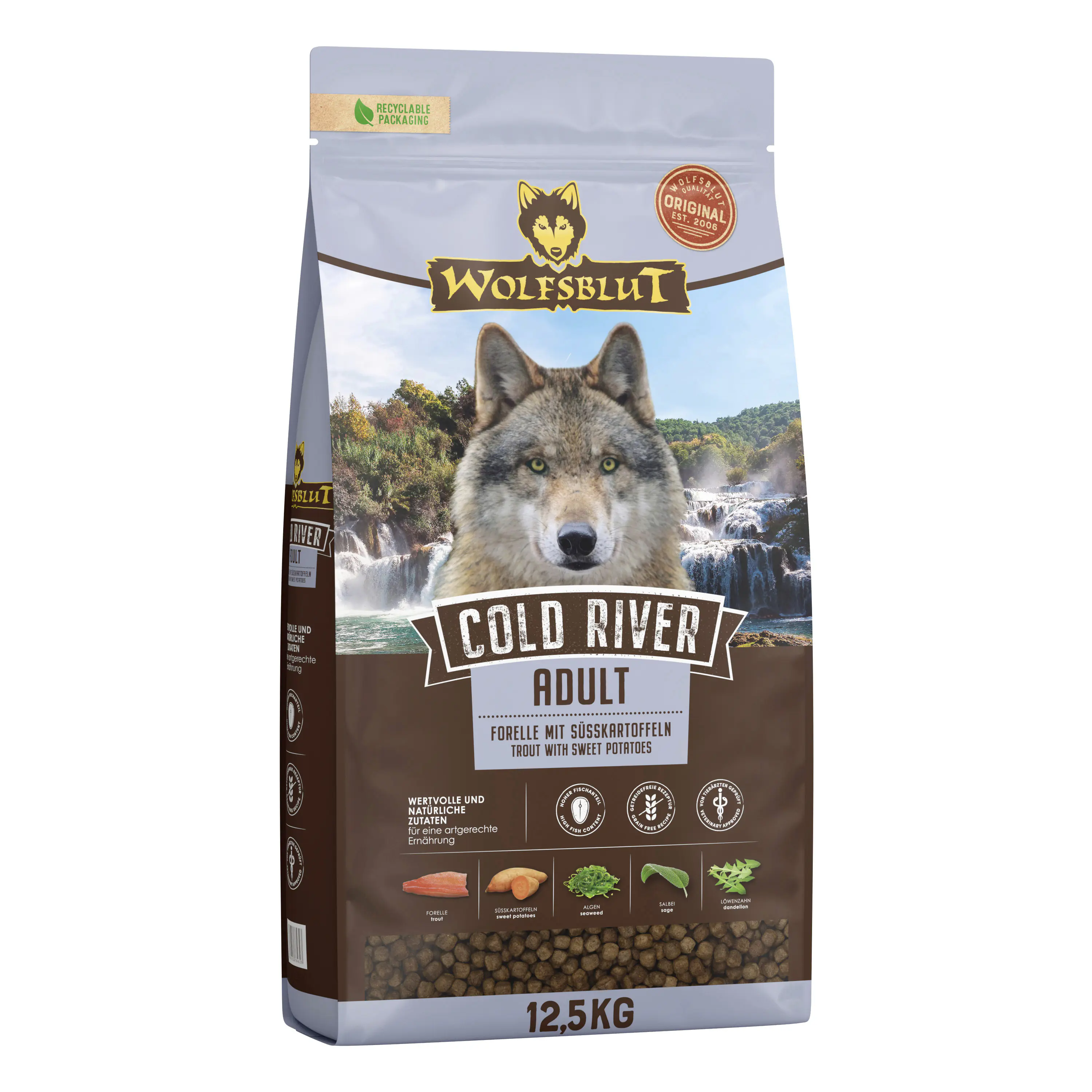 Wolfsblut Cold River Hundetrockenfutter Adult getreidefrei 12,5 kg Forelle