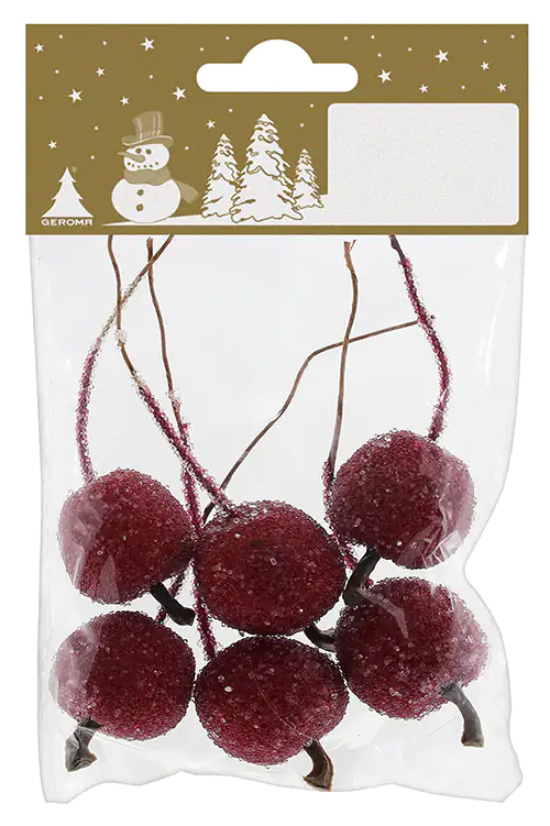 Deko Äpfel rot geeist Ø 3 cm an Draht , 6 Stück