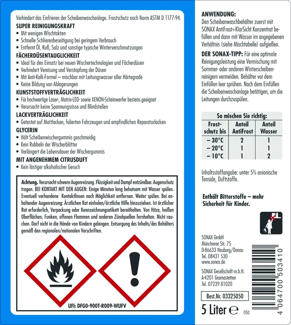 Sonax Scheibenreiniger Antifrost + Klarsicht Konzentrat 1:2 5L