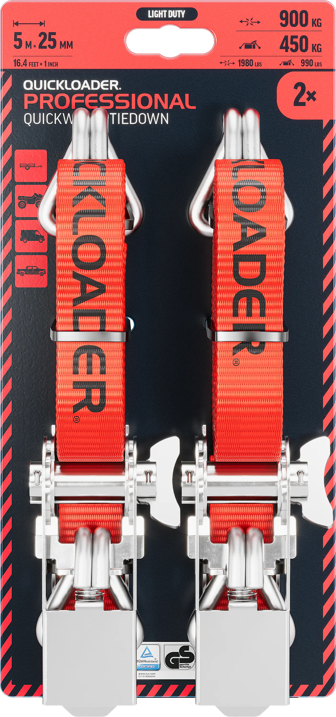 QUICKLOADER® Spanngurt Professionel 25 mm x 5 m 2 Stück rot 