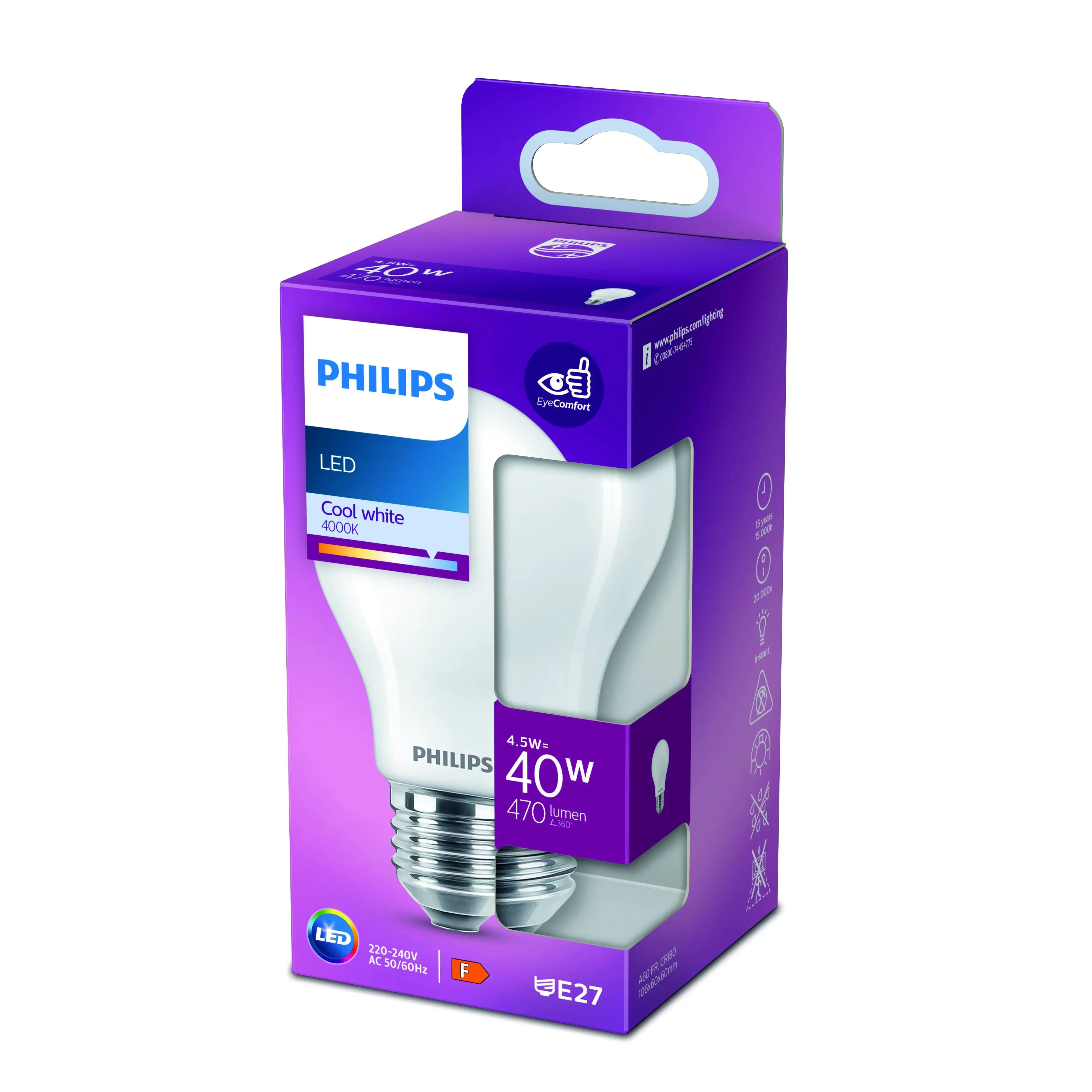 Philips LED-Leuchtmittel Birnenform A60 E27 4,5W neutralweiß