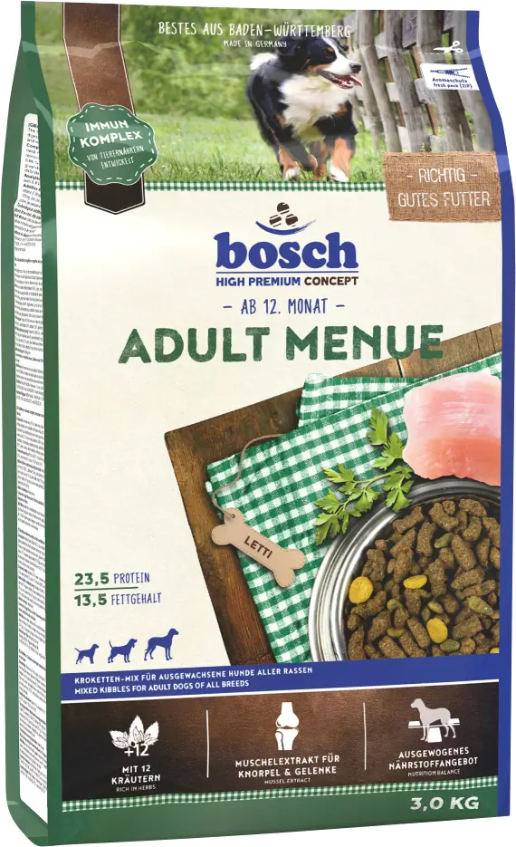 Bosch Trockenfutter für Hunde Adult Menue 3 kg mit Kräutern Bosch Trockenfutter für Hunde Adult Menue 3 kg mit Kräutern
