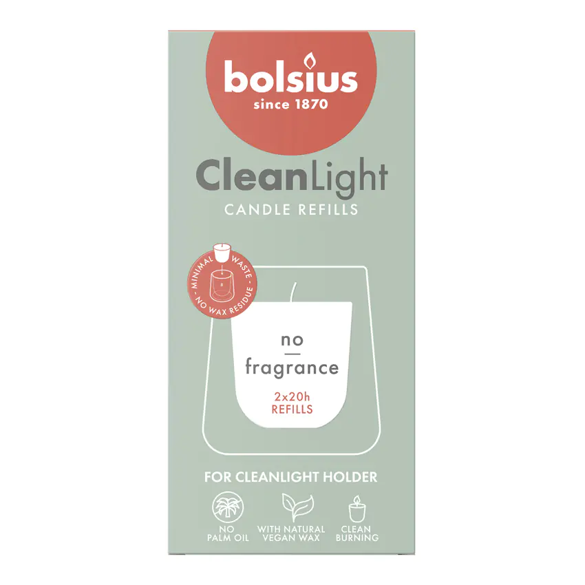Bolsius Cleanlight Nachfüller 2er Pack - ohne Duft weiß