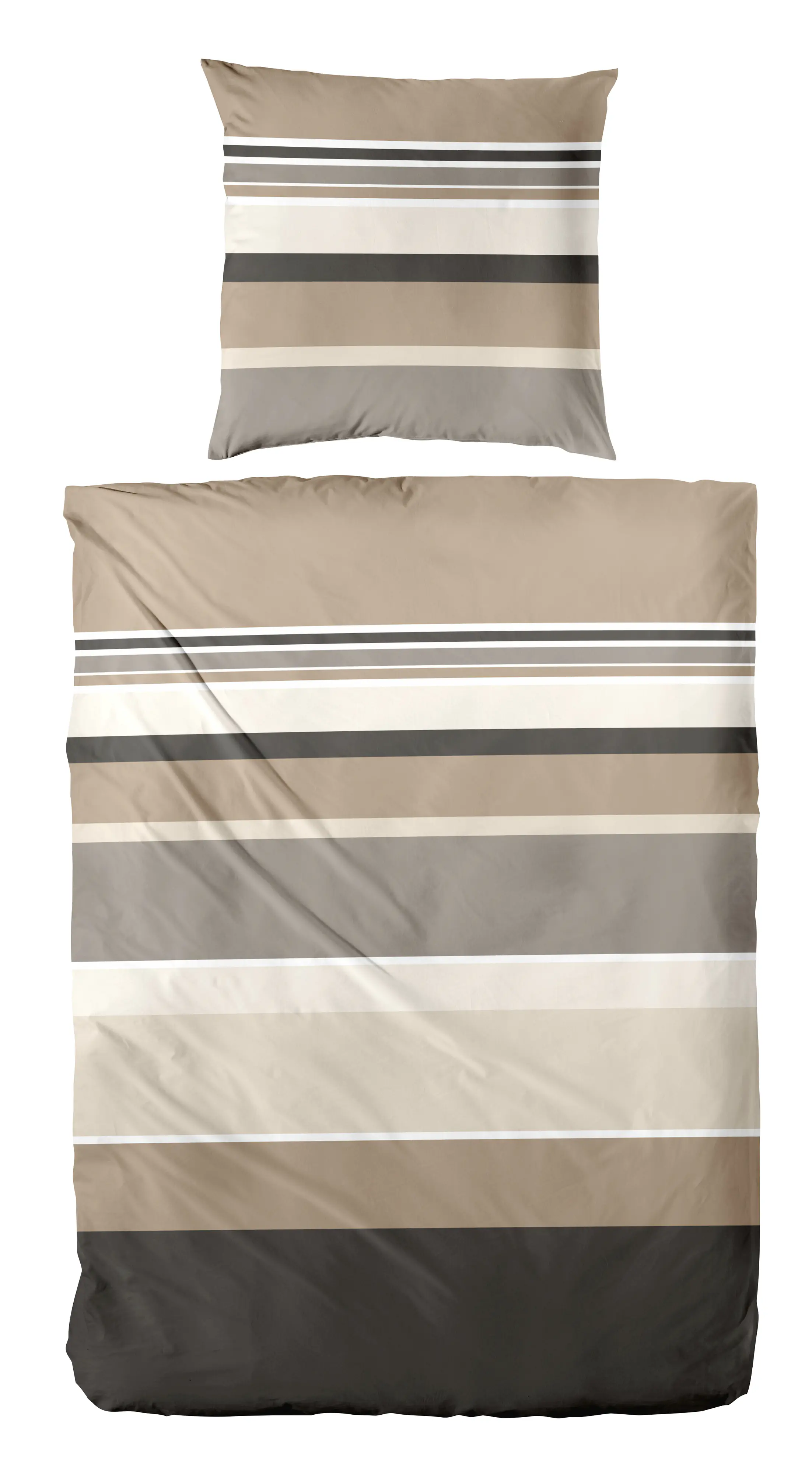 Bettwäsche Mako-Satin Streifen beige-grau 135 x 200 cm