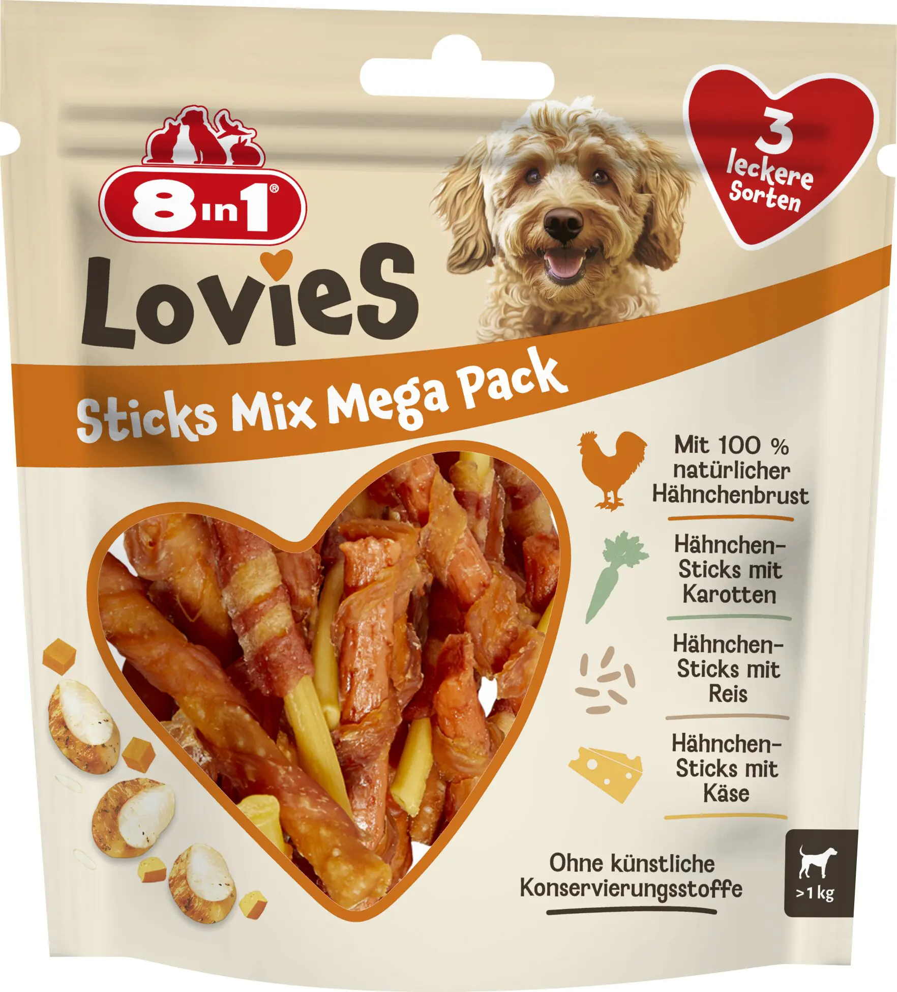 8in1 Hundeleckerli Lovies 220 g Hühnchen-Sticks Mega Pack