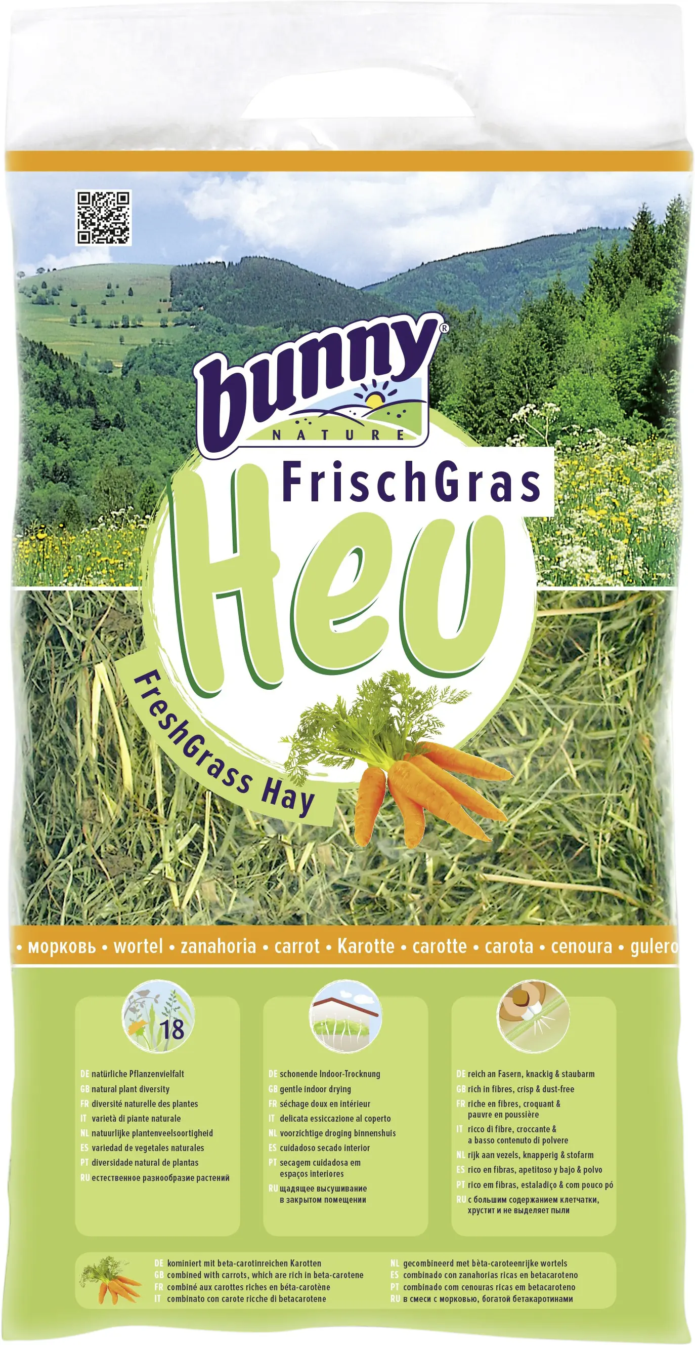 bunny FrischGras Heu Karotte 500g für Zwergkaninchen und Nagetiere