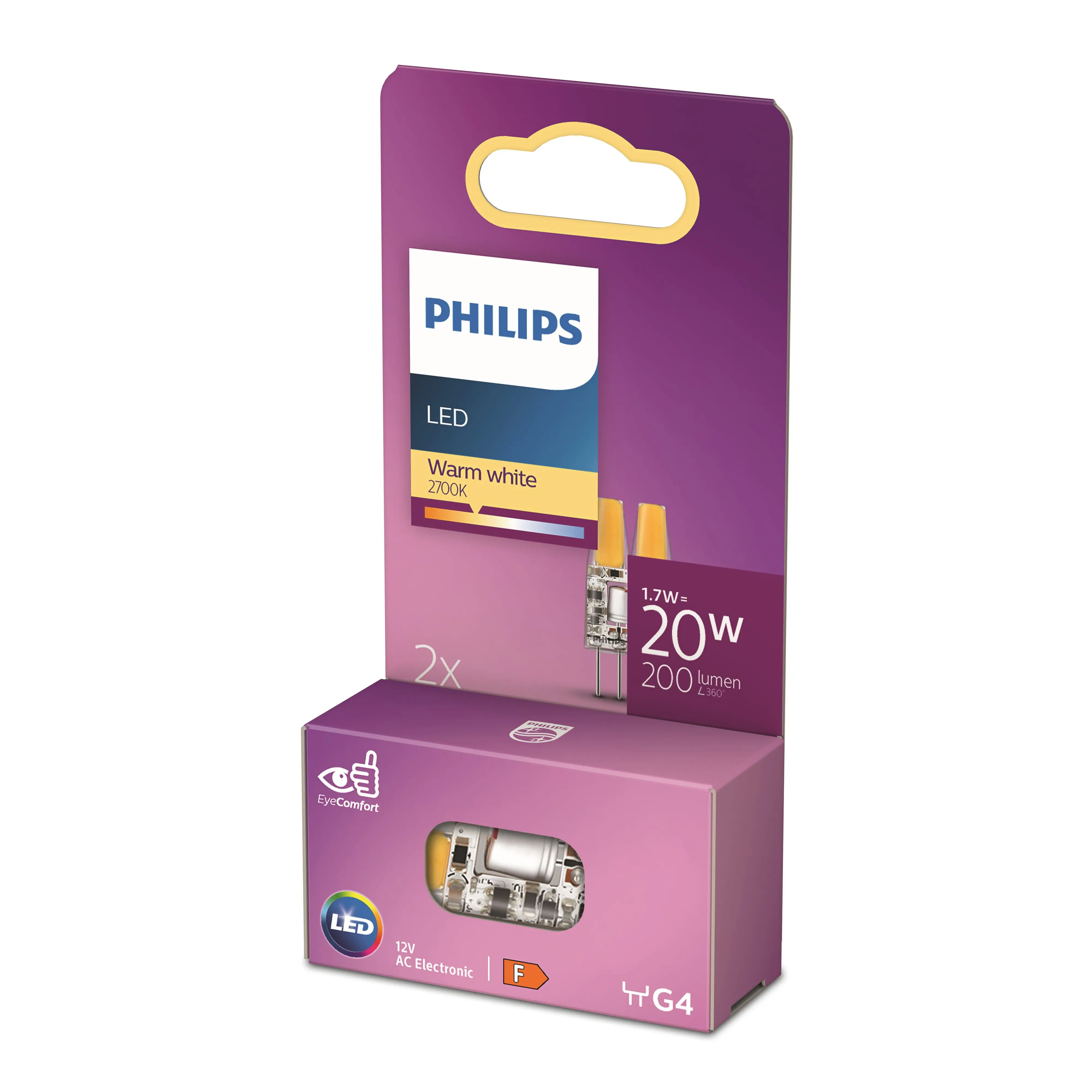 Philips LED Leuchtmittel G4 1,7W 200lm 2700K 2er Pack