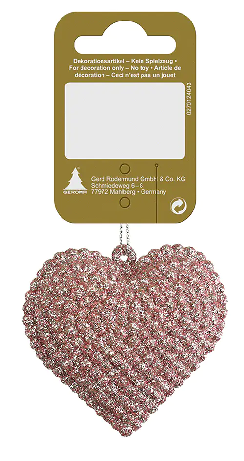 Weihnachtsanhänger Herz rosa 6,5 cm
