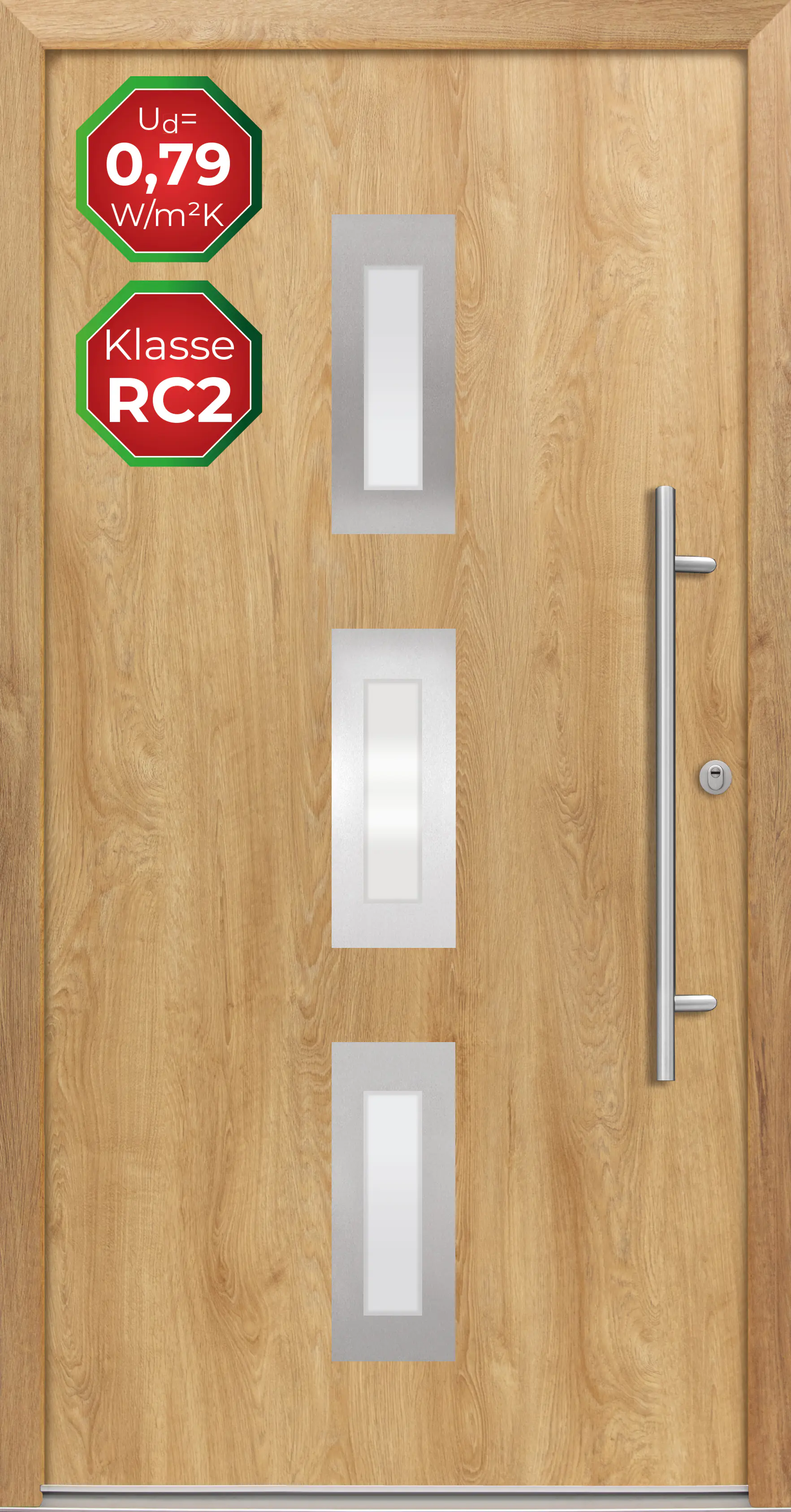 Splendoor Haustür Passivedoor Premium B02 RC2 Eiche Natur DIN Rechts 100 x 210 cm