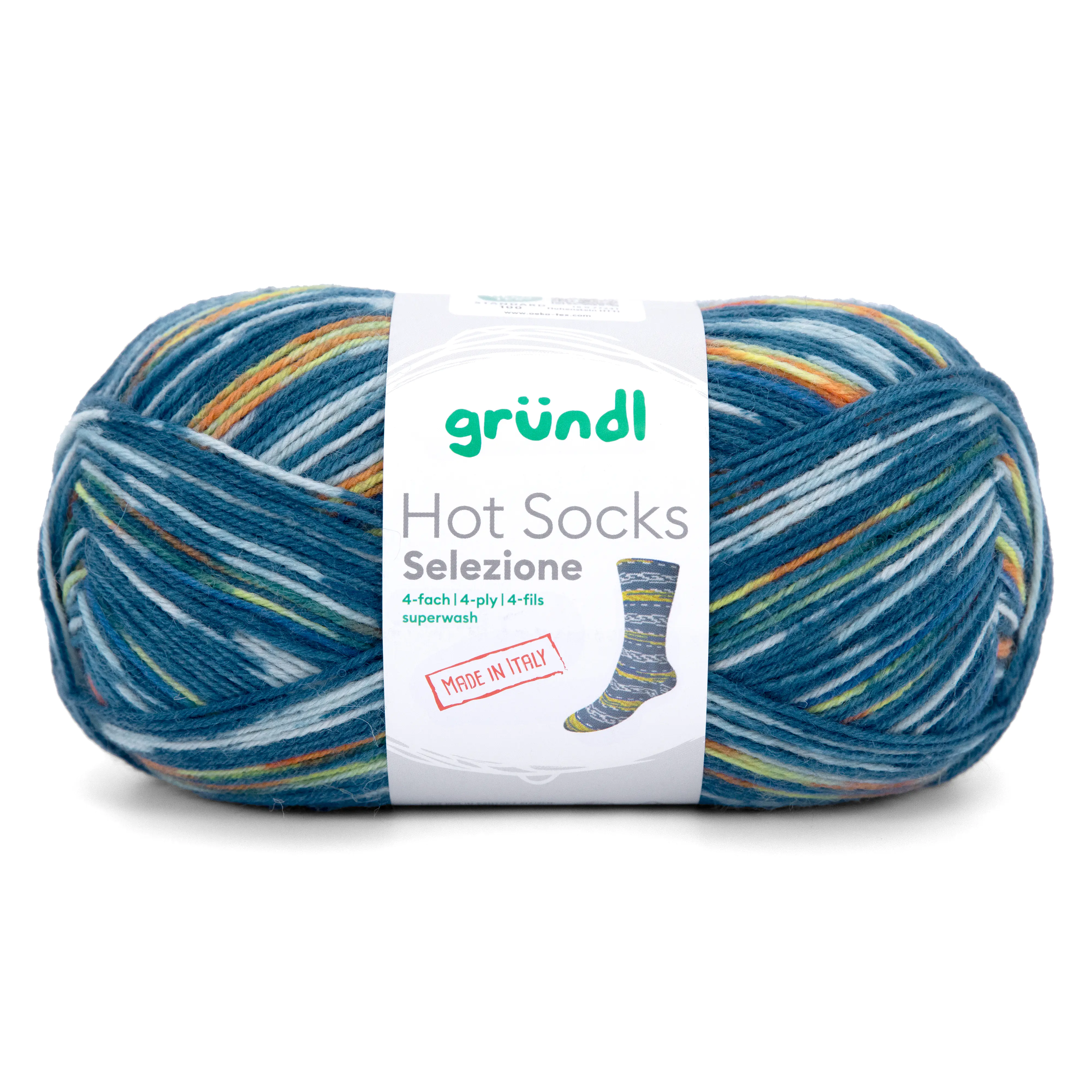 Gründl Sockenwolle Hot Socks 100 g 4-fach, orange-ananas-signalblau