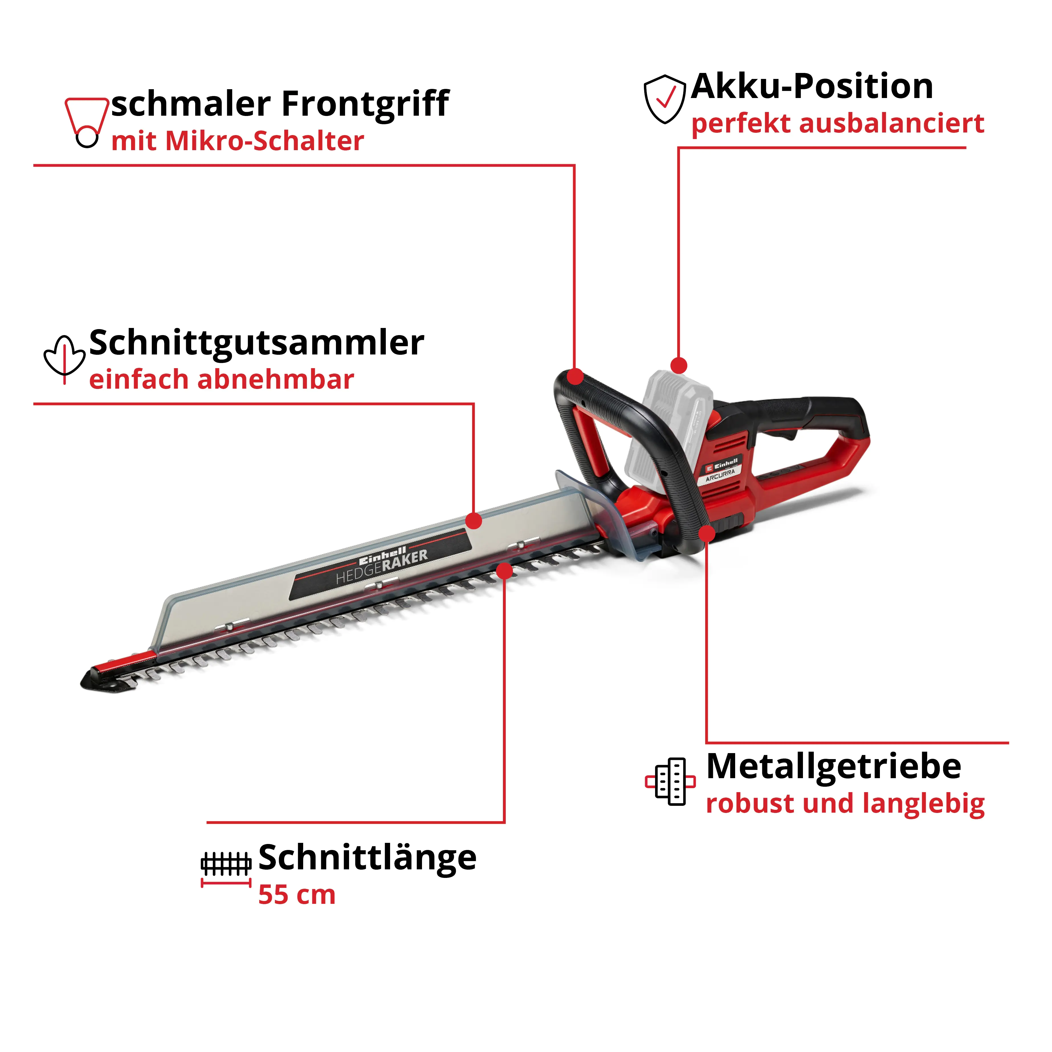 Einhell Akku-Heckenschere ARCURRA 18/55 55 cm Schnittlänge Einhell Akku-Heckenschere ARCURRA 18/55 55 cm Schnittlänge