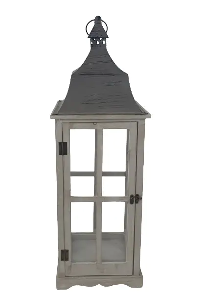 Deko Laterne Holz 74 x 25 cm grau