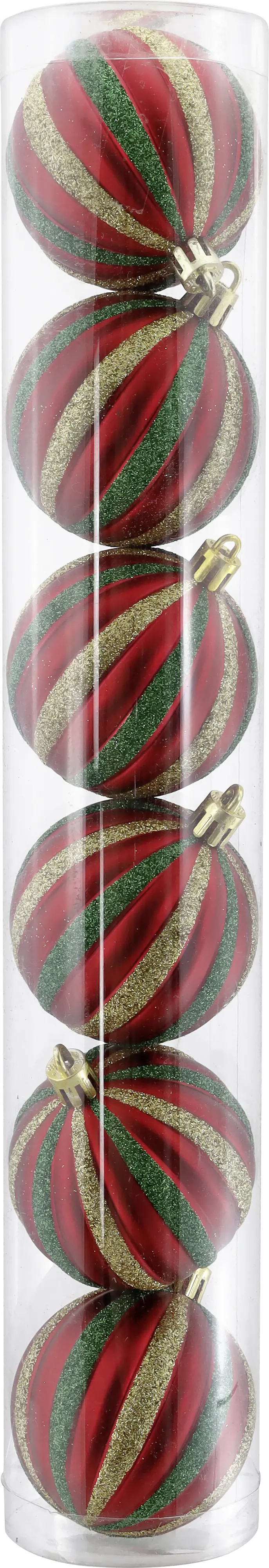 Weihnachtskugel aus Kunststoff Ø 6 cm rot/grün/gold - 6 Stück