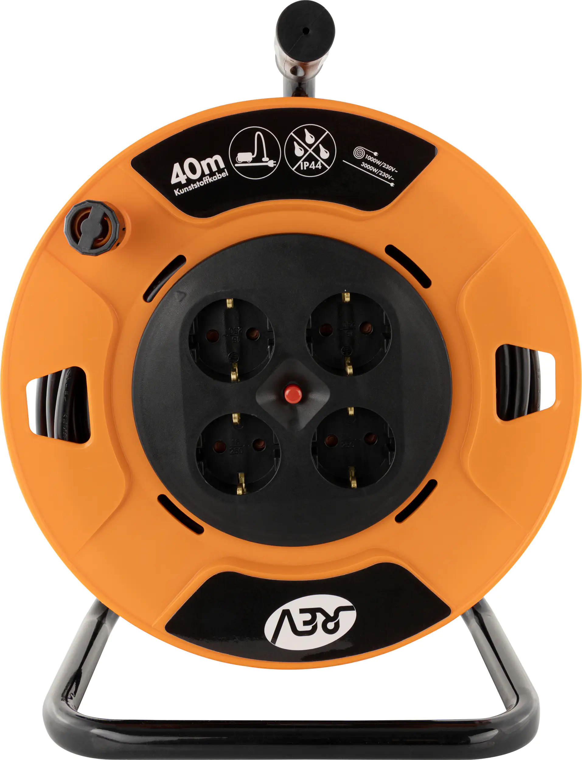REV Kabeltrommel Innen 40 m H05VV-F3x1,5 mm², orange schwarz, 4x Schutzkontaktstecker