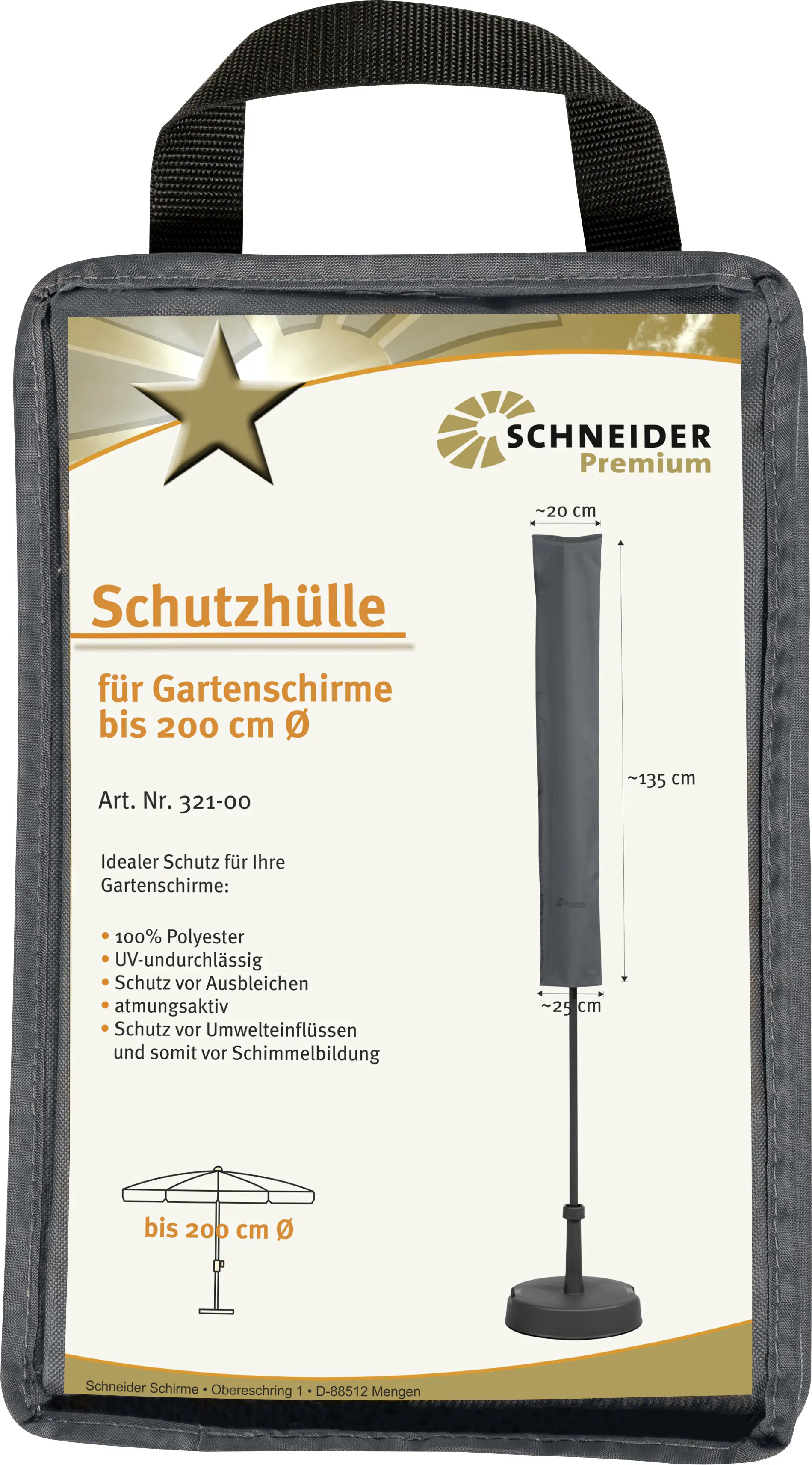Schneider Premium Schutzhülle für Schirme bis 200 cm Ø und 225 x 120 cm