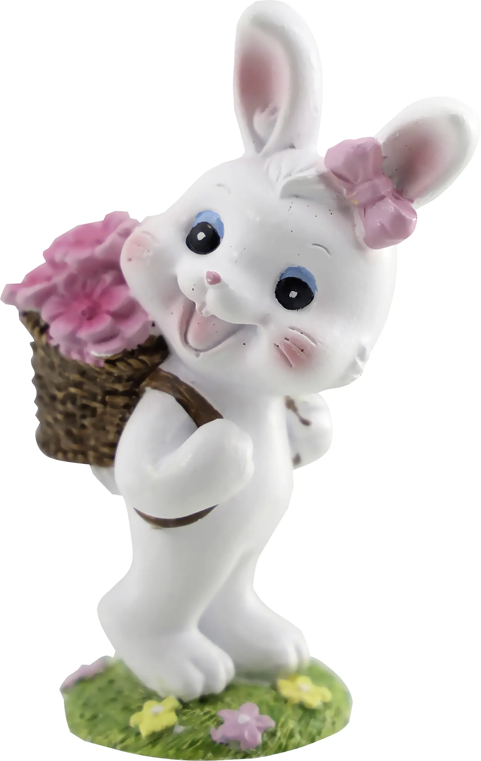 Dekofigur Hase mit Korb 11 x 7 cm weiß bunt