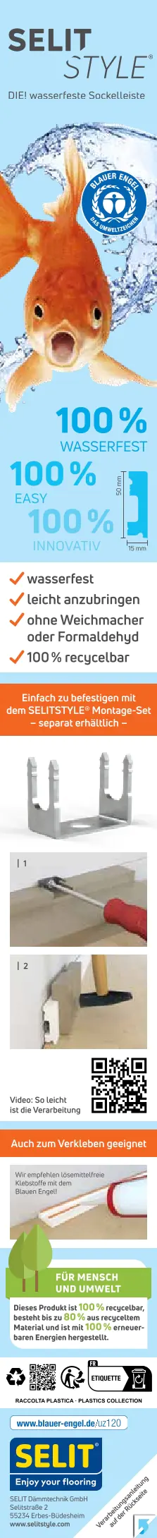 SELITSTYLE Sockelleiste FBL50 Fliese Loft 2000 x 50 x 15 mm wasserfest