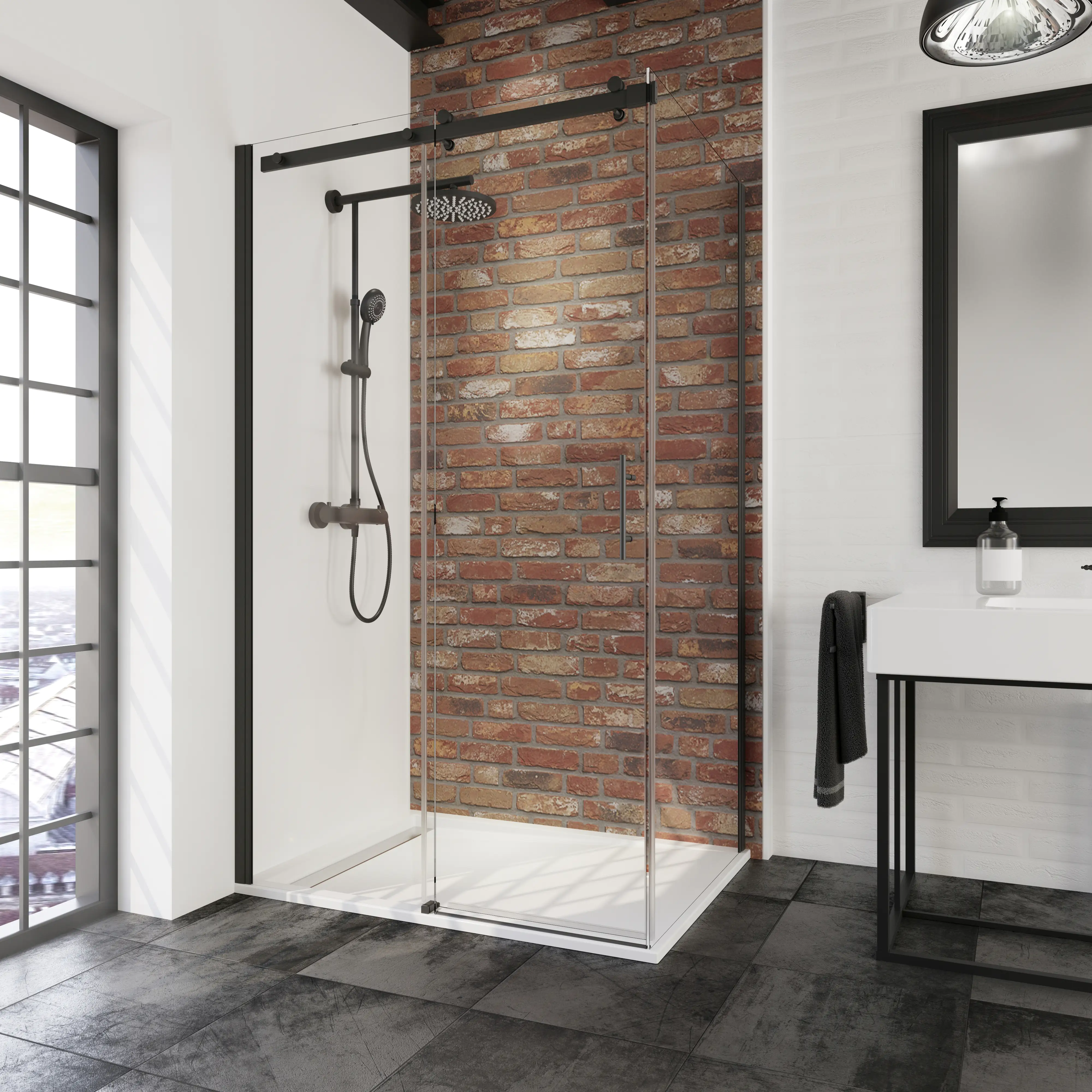 Schulte Schiebetür mit Seitenwand Alexa Style 2.0 120 x 80 cm mattschwarz