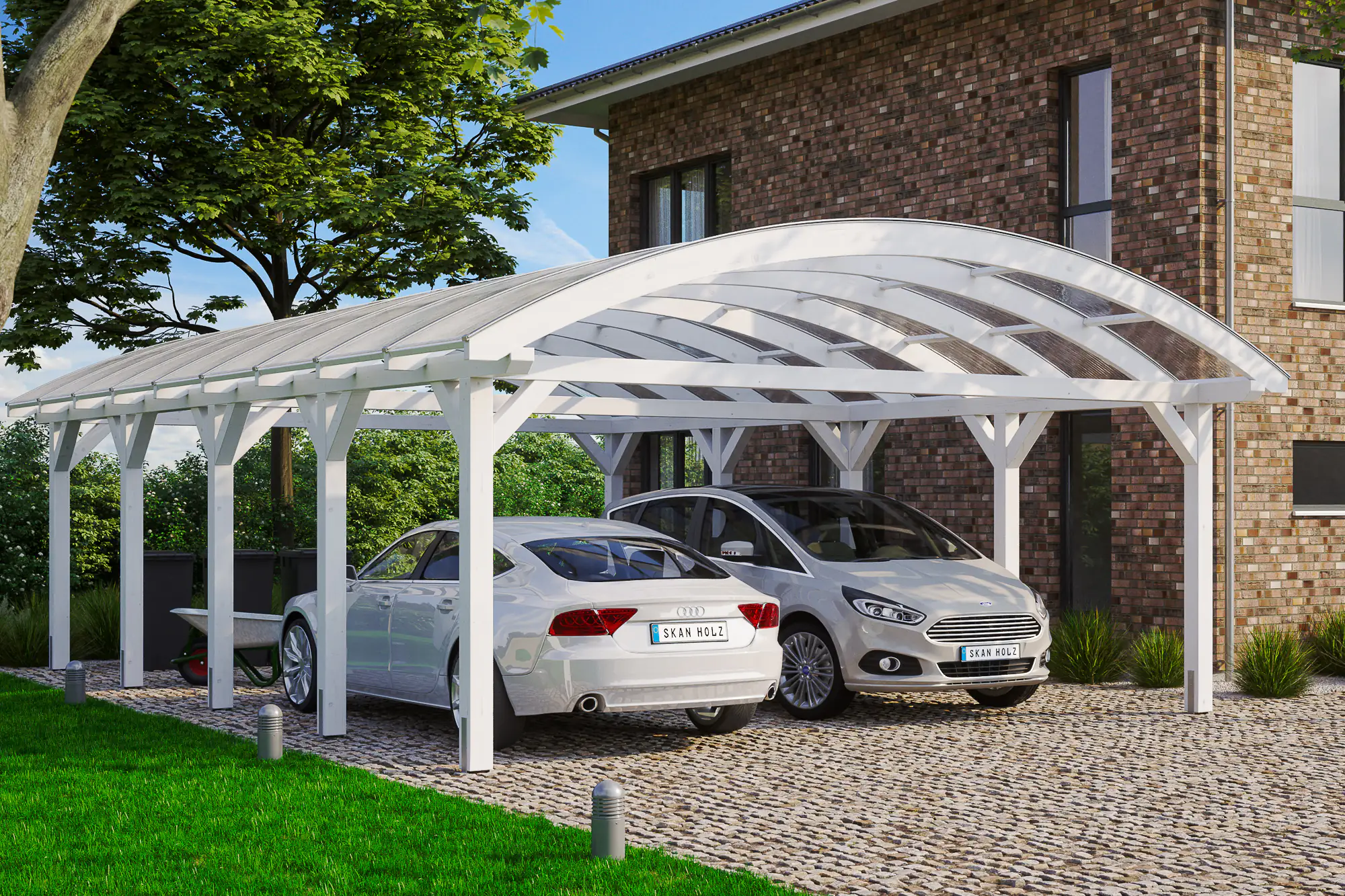 SKAN HOLZ Bogendach-Carport Franken 635 x 969 cm, lasiert in Weiß
