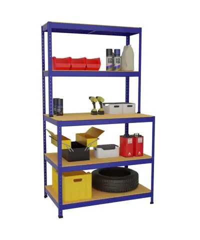 Werkstattsteckregal 180 x 100 x 30/60 cm 5 Holzböden 800 kg