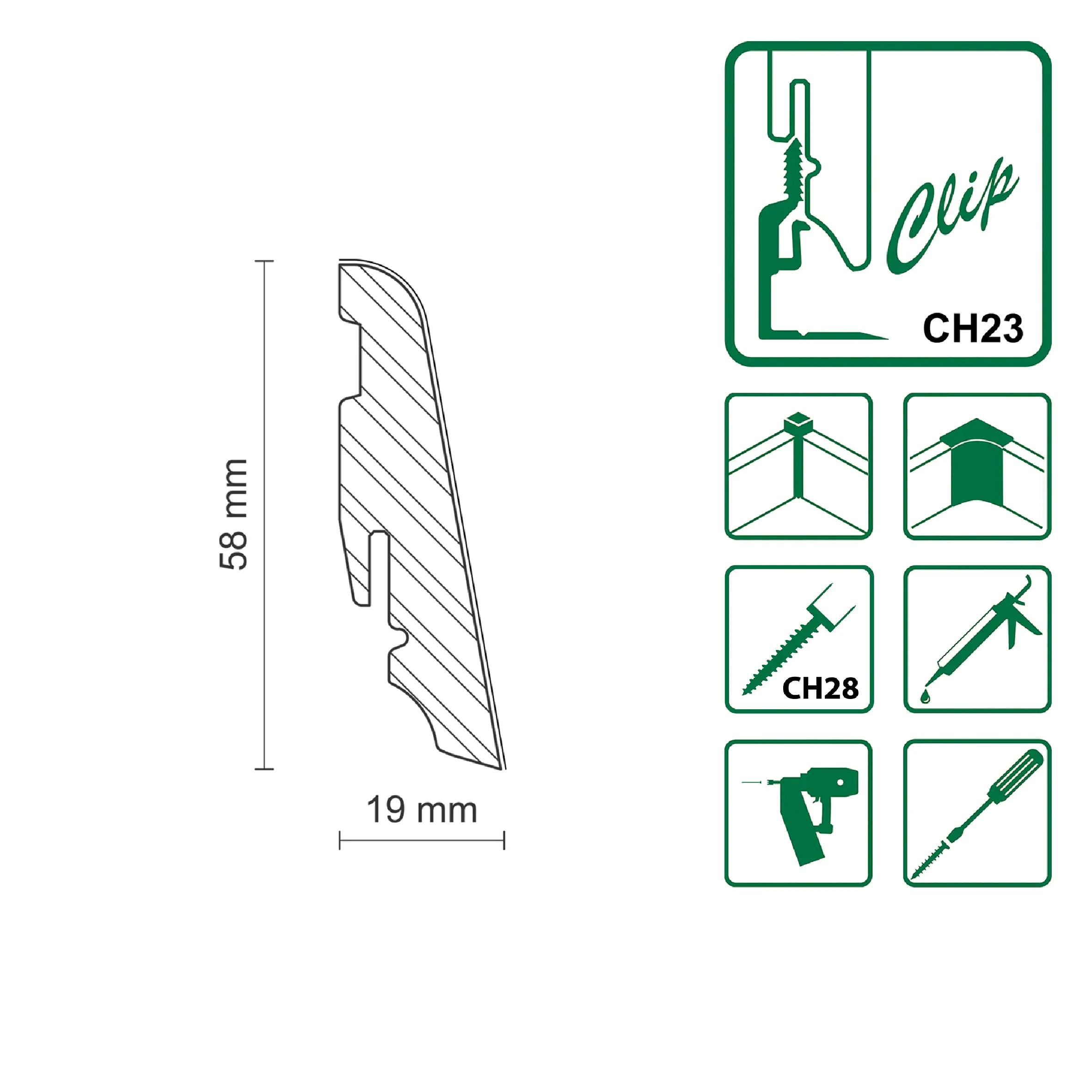 FN Neuhofer Fußleiste 240 cm 58 x 19 mm weiß FN Neuhofer Fußleiste 240 cm 58 x 19 mm weiß
