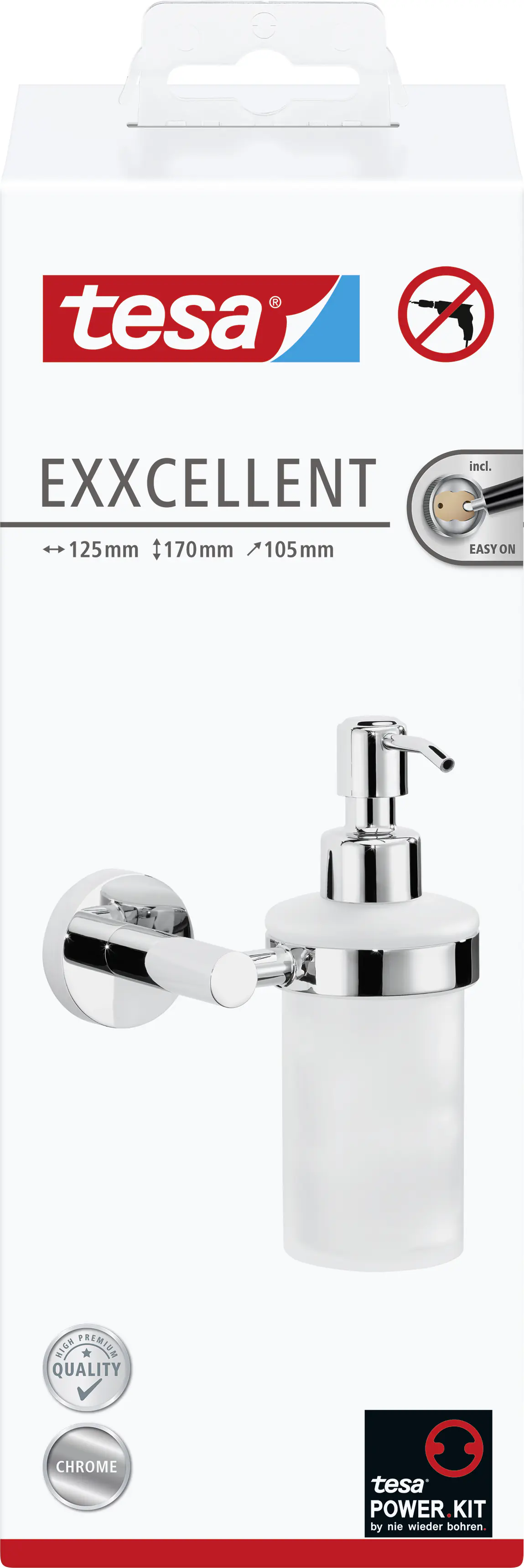 tesa Seifenspender Exxcellent Metall und Milchglas, chrom/weiß