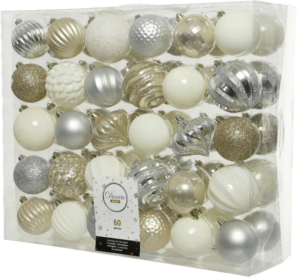 Kaemingk Weihnachtskugeln bruchfest, langlebig gold silber winterweiß Ø 7 cm - 60 Stück