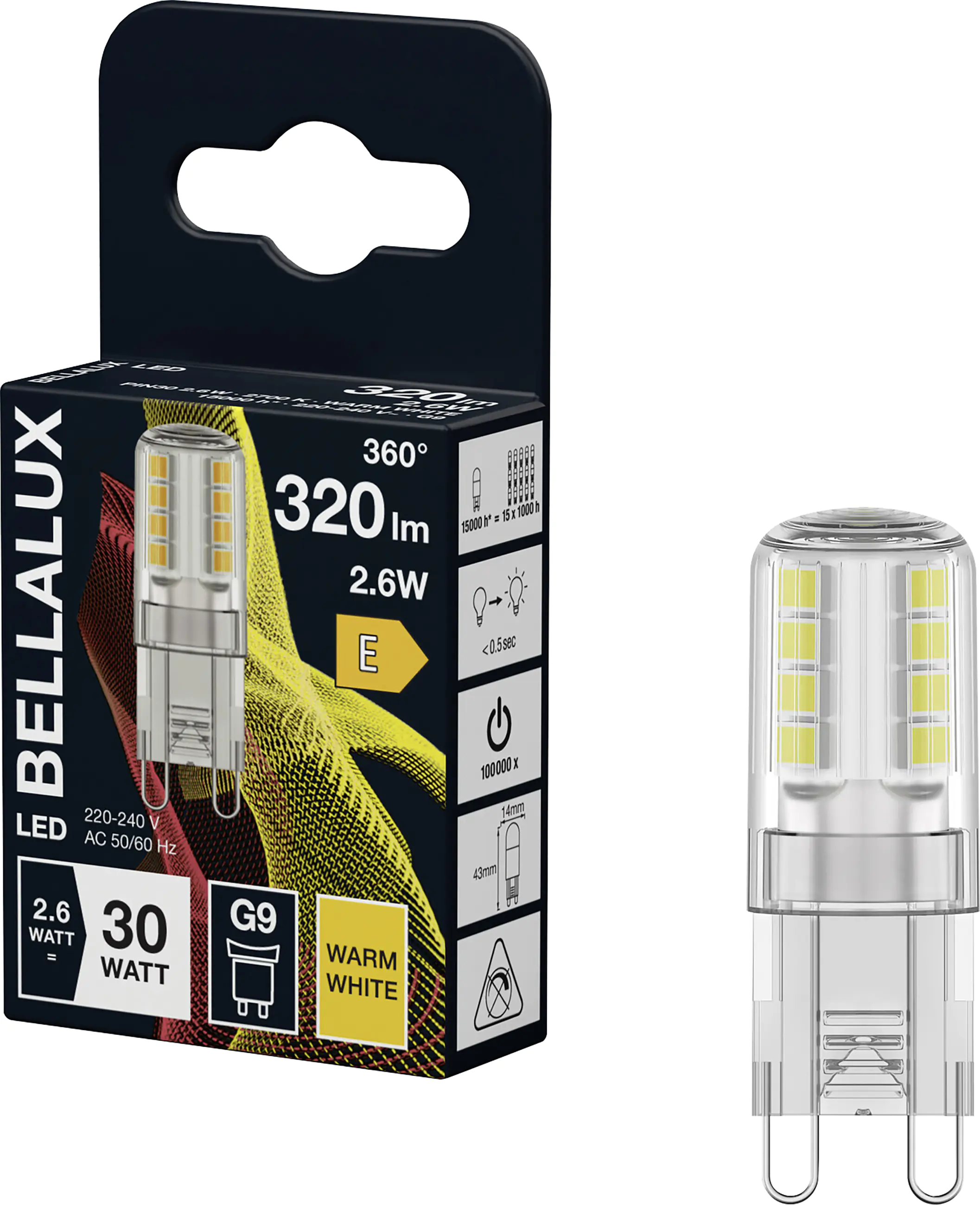 Bellalux LED Stiftsockellampe Pin30 G9 2,6 W warmweiß klar Bellalux LED Stiftsockellampe Pin30 G9 2,6 W warmweiß klar