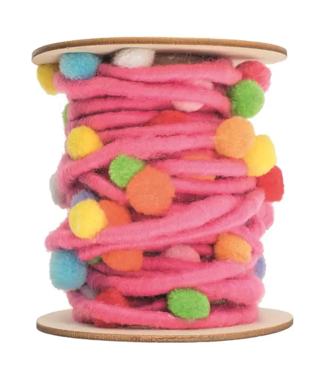Filzkordel mit Pompons, rosa 5M/Rolle