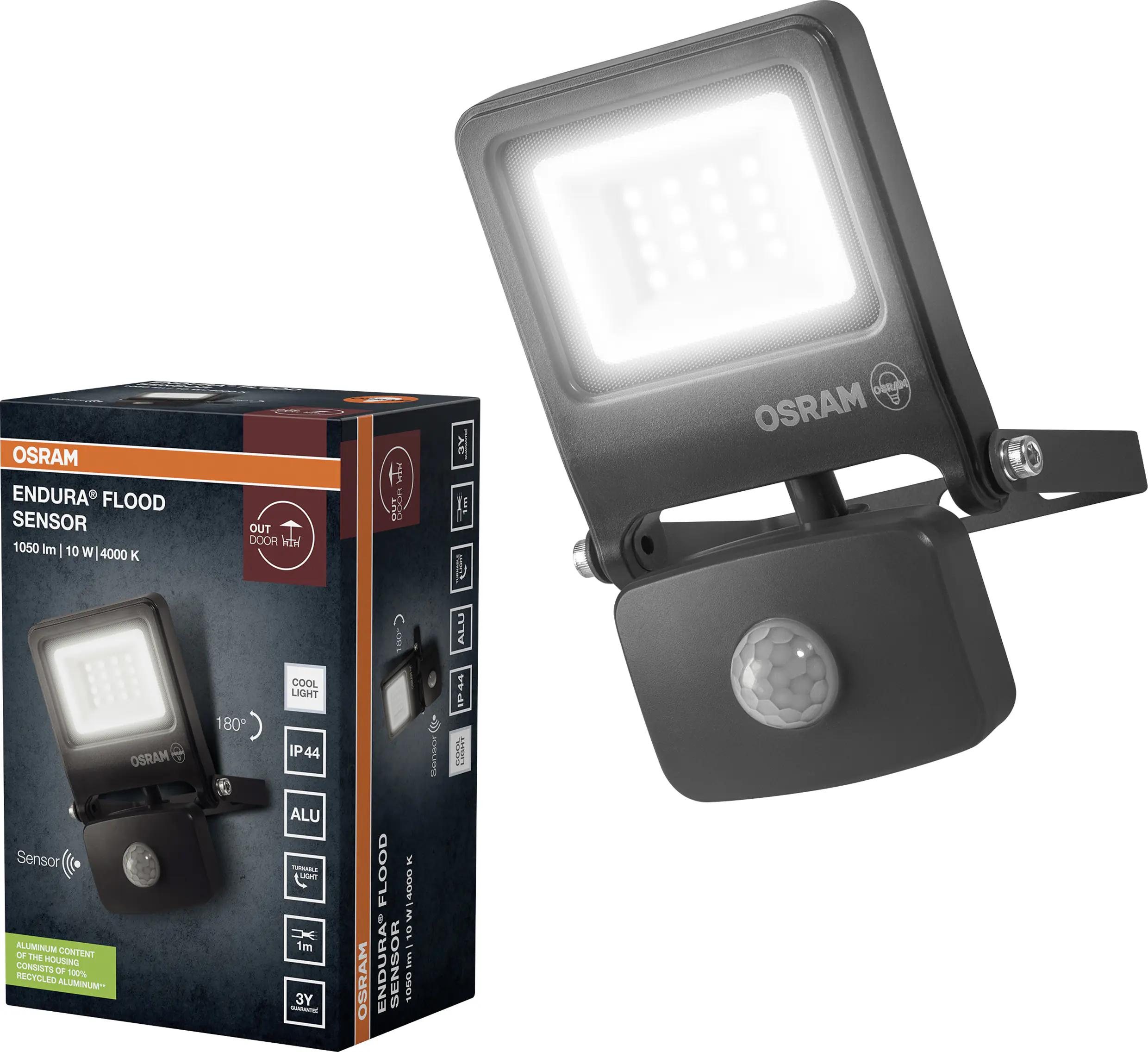 Osram Außenleuchte ENDURA Flood Bewegungsmelder 10W PCR dunkelgrau kaltweiß