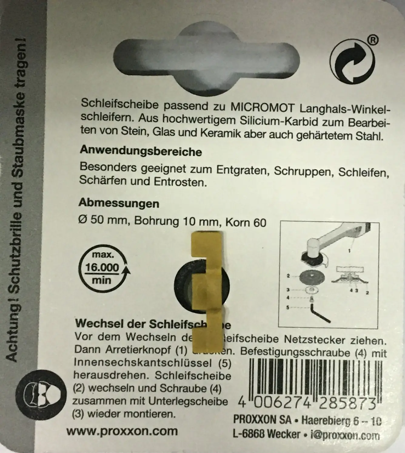 Proxxon Schleifscheibe für LHW + LHW/A Silicium-Karbid Korn 60