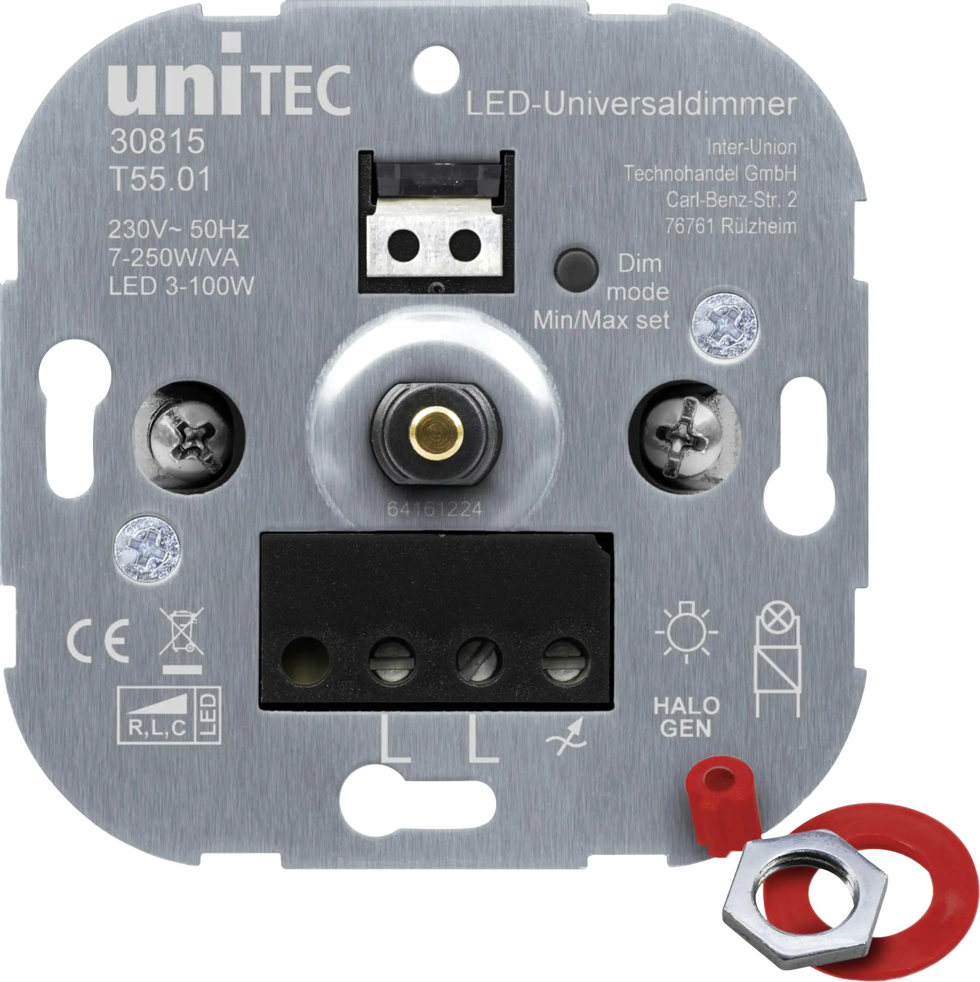 4008153308154 Unitec Schaltereinsatz für LED Dimmer Dreh-Ausschalter, 3 -100 Watt